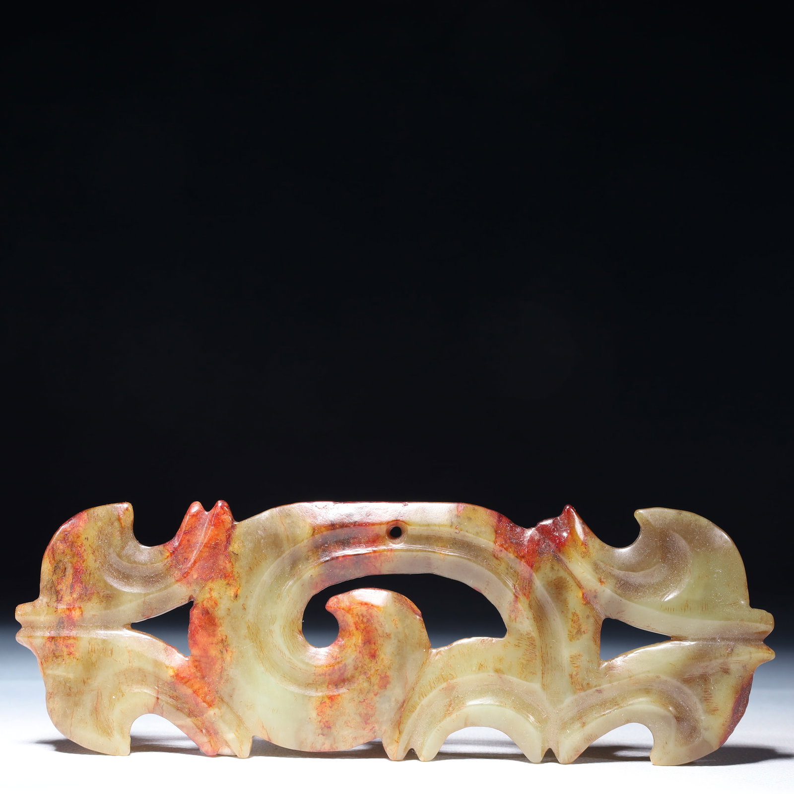 An Archaic Hongshan Culture White Jade Pendant: An Archaic Hongshan Culture White Jade Pendant,Ancient Time,China,Size:9.8inx2in,Weight:5.94g 红山文化白玉挂件,中国新石器&