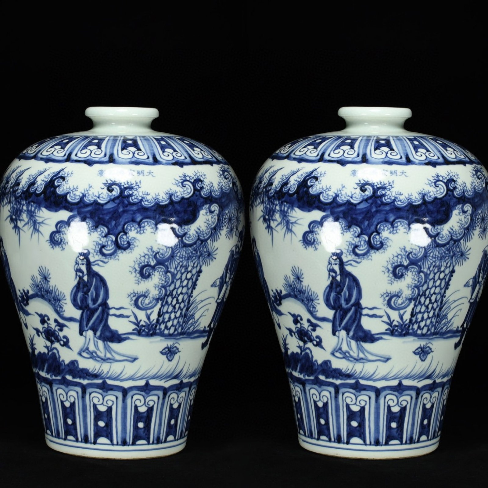 A Huge Blue and White Character and Story Pattern Vase: A Huge Blue and White Character and Story Pattern Vase,Ming Dynasty,China,Xuande Six-character Mark,Size:16.5inx12.2in