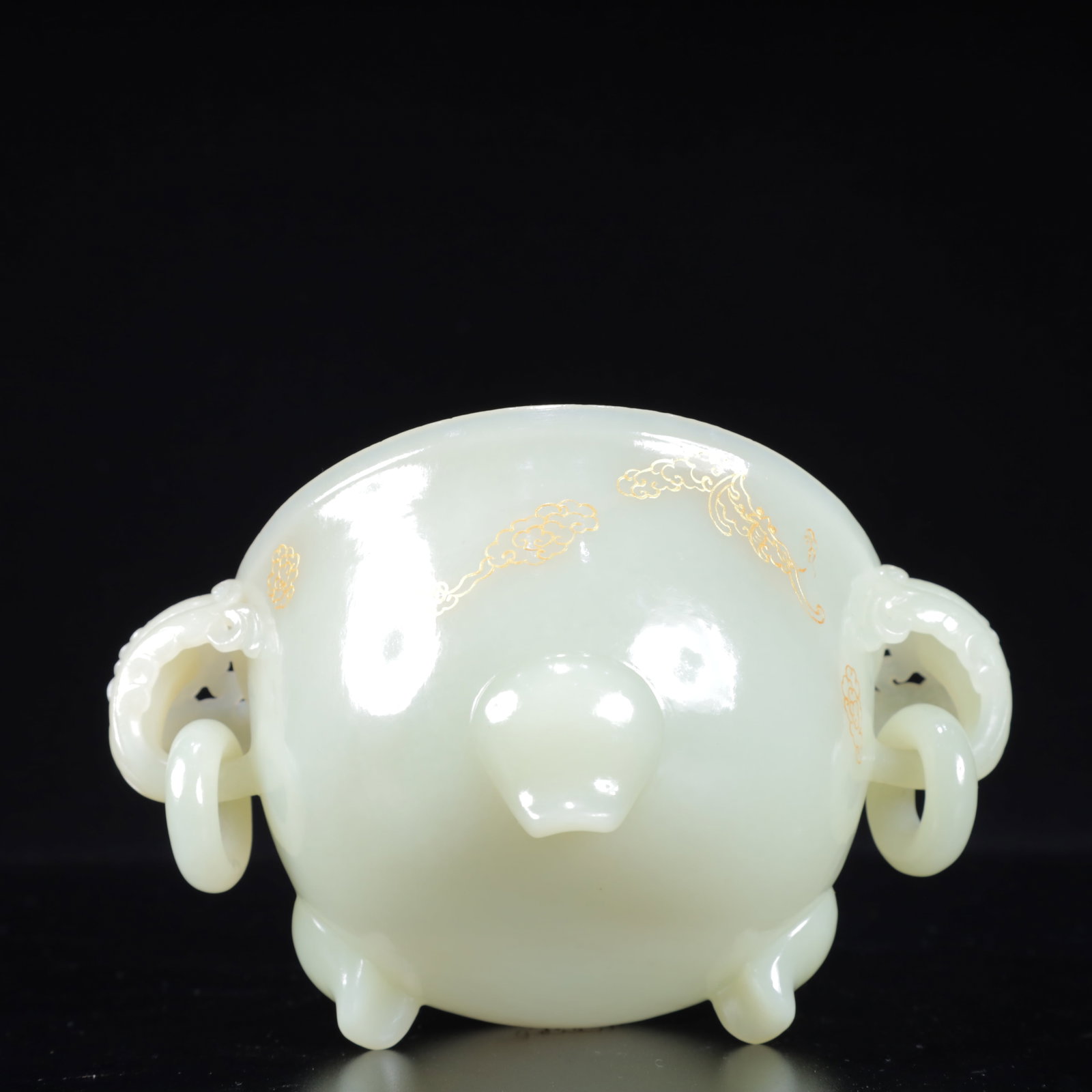 An Exquisite White Jade Auspicious Cloud Pattern Double-Ears and Tripod Jar - 10