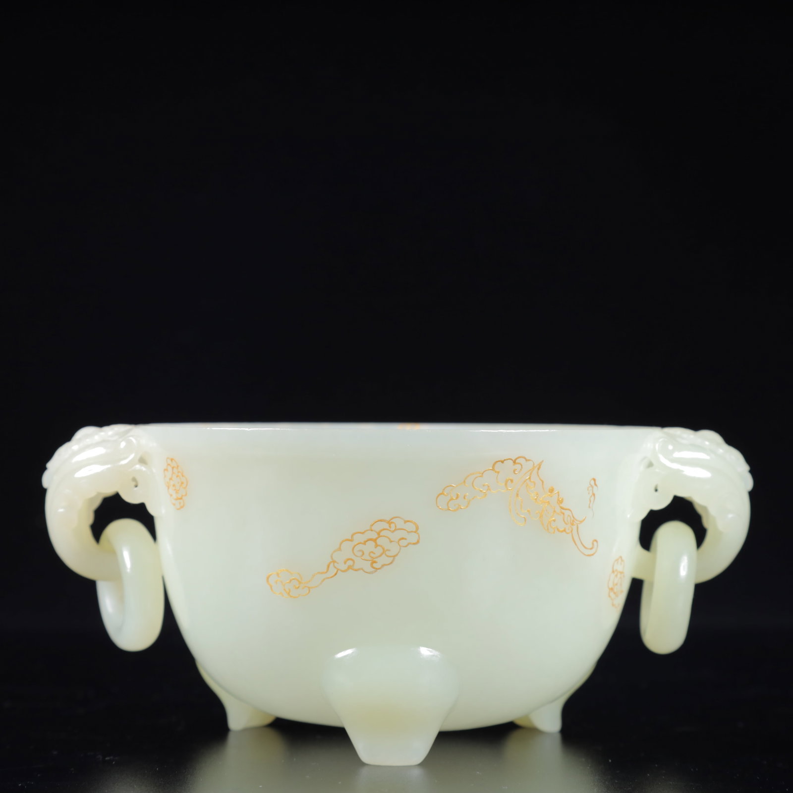 An Exquisite White Jade Auspicious Cloud Pattern Double-Ears and Tripod Jar - 2