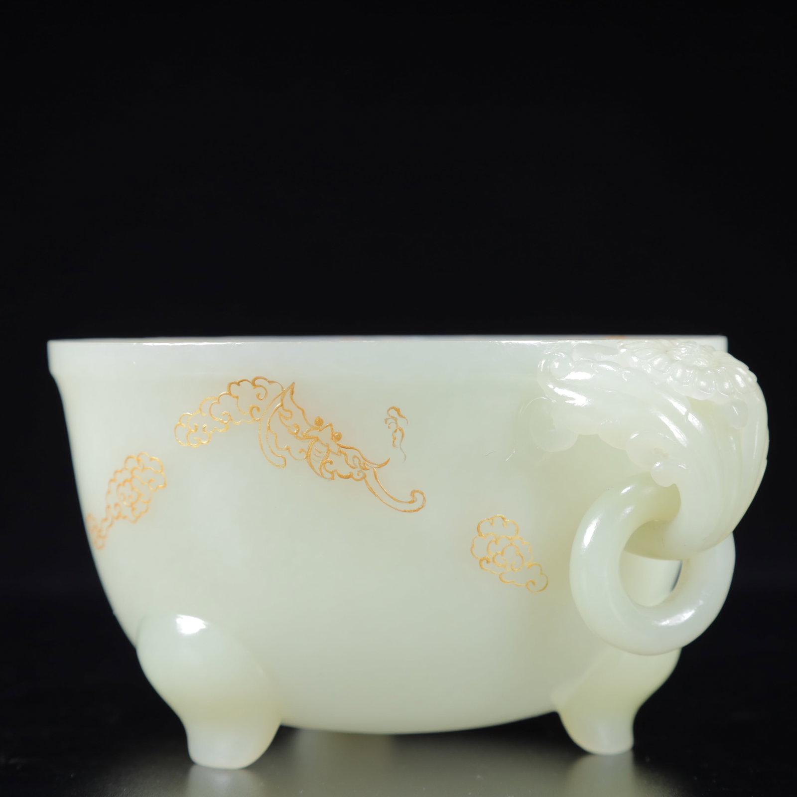 An Exquisite White Jade Auspicious Cloud Pattern Double-Ears and Tripod Jar - 3