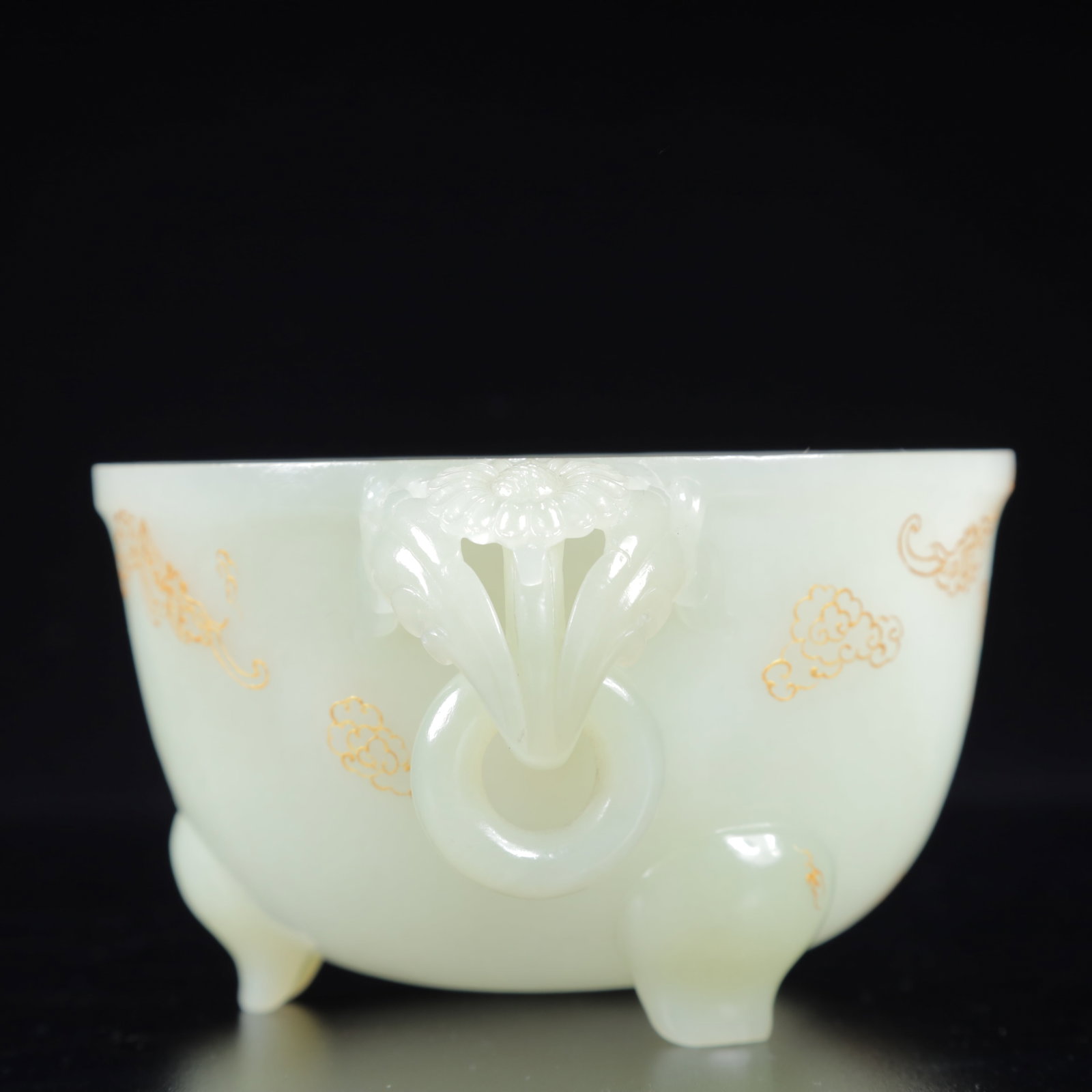 An Exquisite White Jade Auspicious Cloud Pattern Double-Ears and Tripod Jar - 4