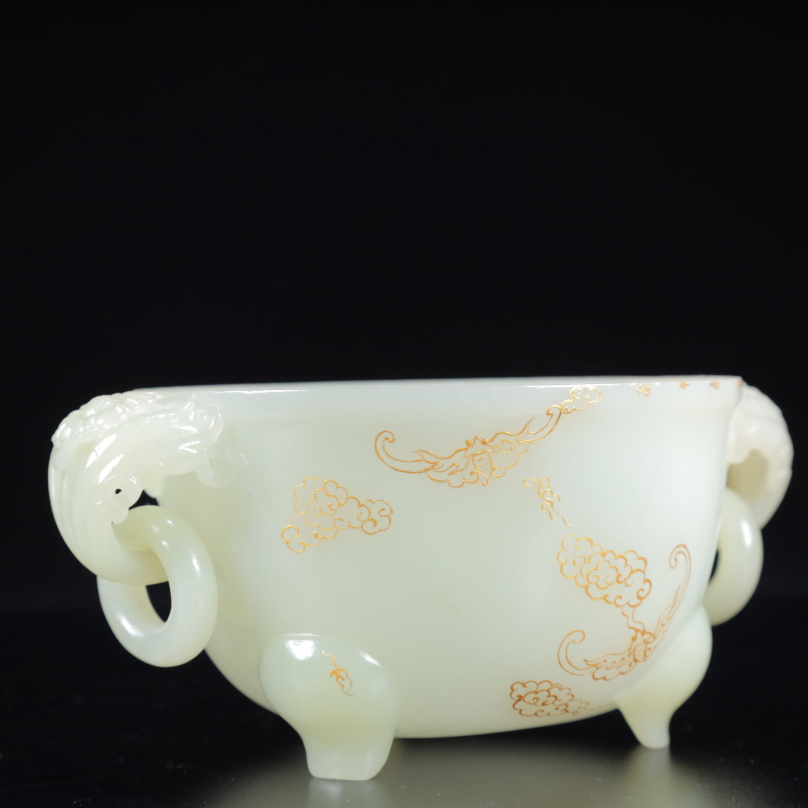 An Exquisite White Jade Auspicious Cloud Pattern Double-Ears and Tripod Jar - 5