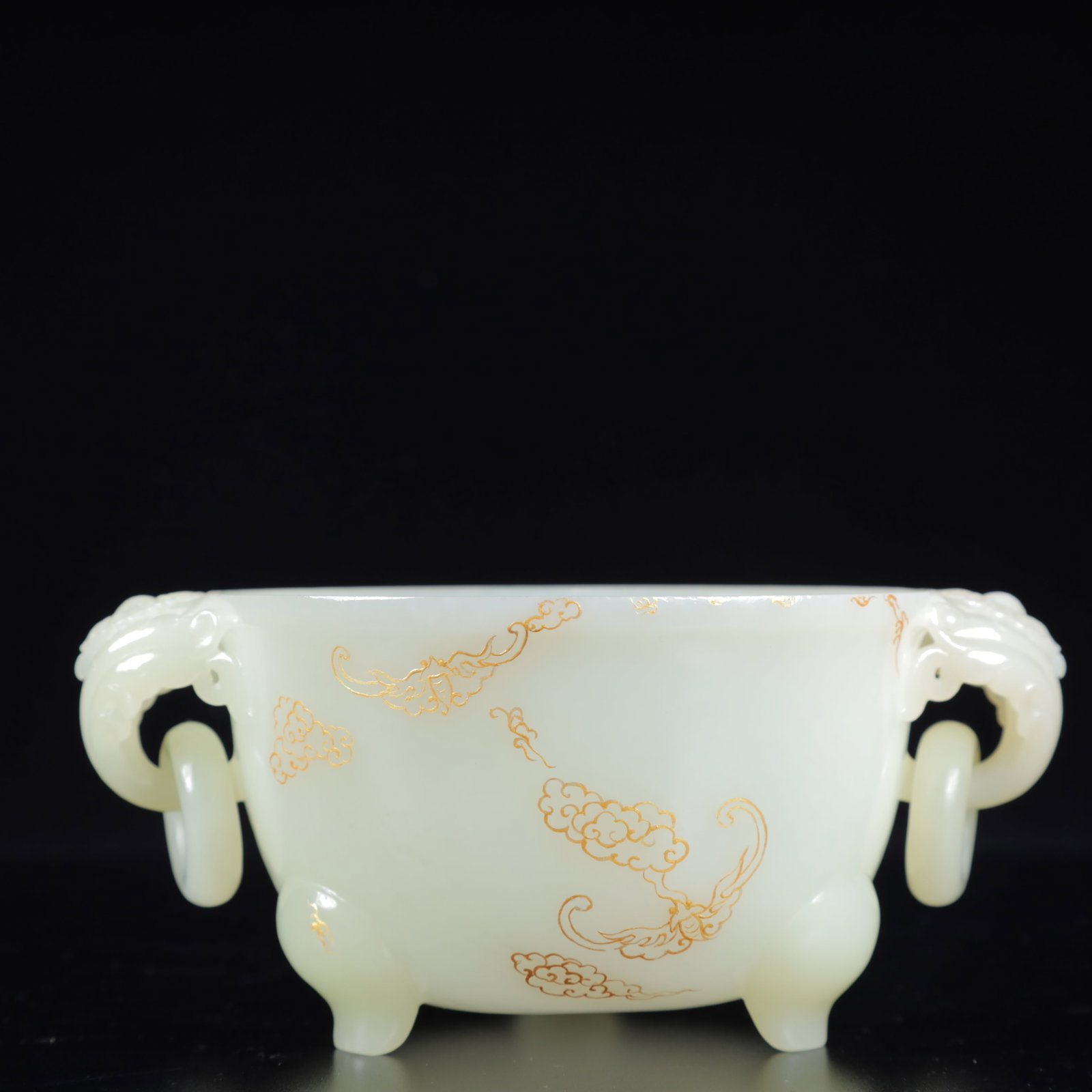 An Exquisite White Jade Auspicious Cloud Pattern Double-Ears and Tripod Jar - 6