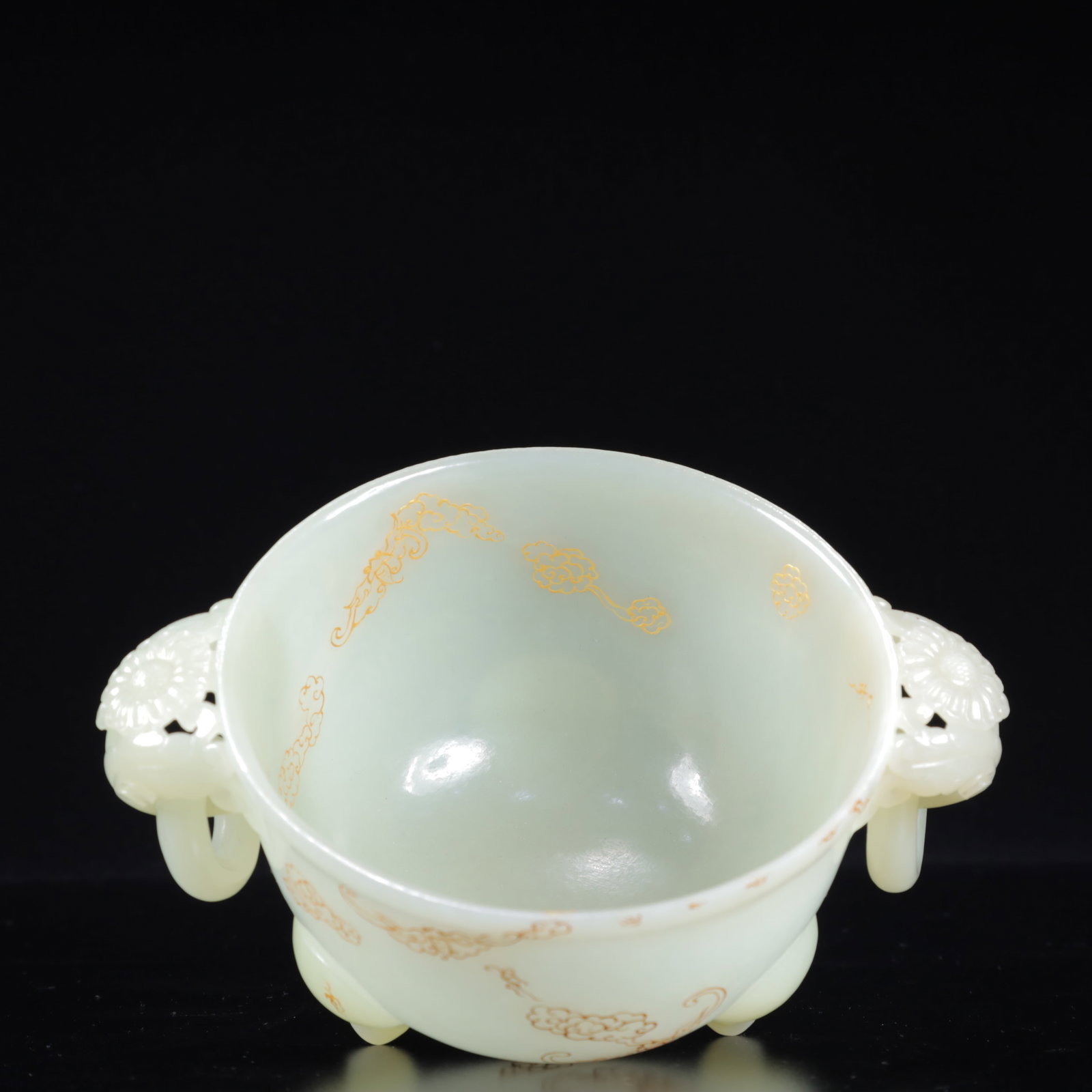 An Exquisite White Jade Auspicious Cloud Pattern Double-Ears and Tripod Jar - 9