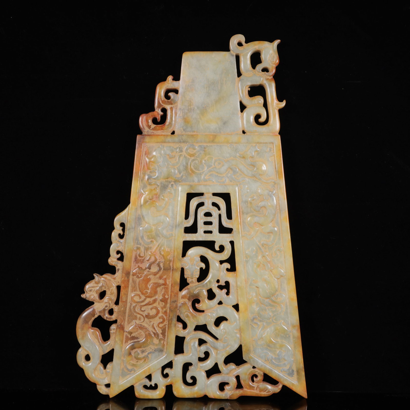 An Exquisite White Jade Chi-Dragon Pattern Ornament,with Poem: An Exquisite White Jade Chi-Dragon Pattern Ornament,with Poem,Qing Dynasty,China,Size:9.4inx0.8inx14.6in,Weight:2500g 白玉螭龙纹摆件,带诗文,