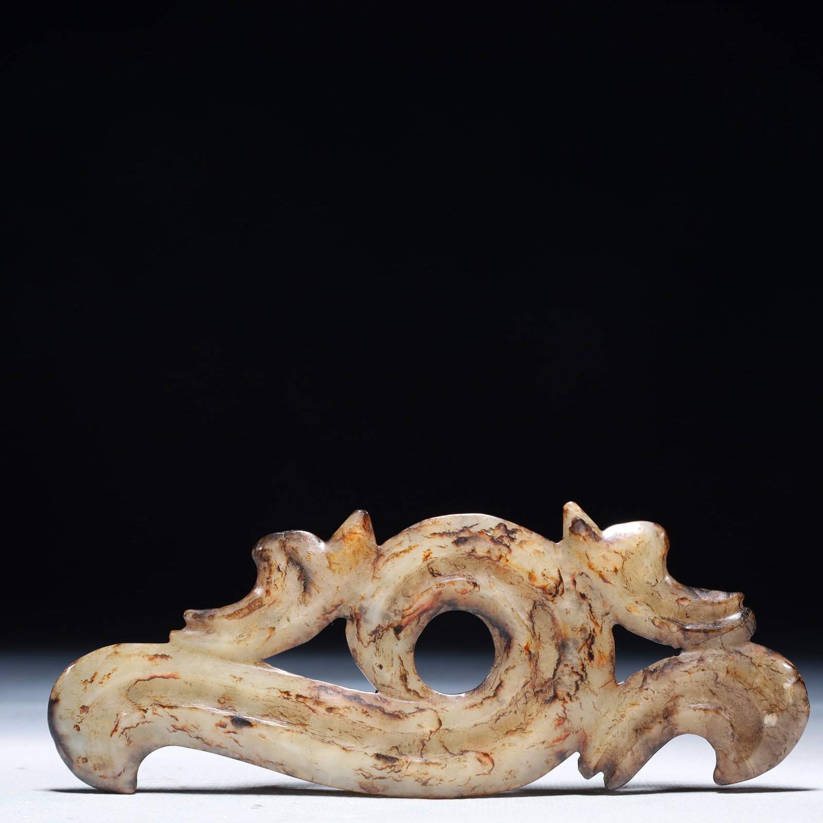 An Archaic Hongshan Culture White Jade Dragon Pendant: An Archaic Hongshan Culture White Jade Dragon Pendant,Ancient Time,China,Size:5.9inx2.2in,Weight:68.7g