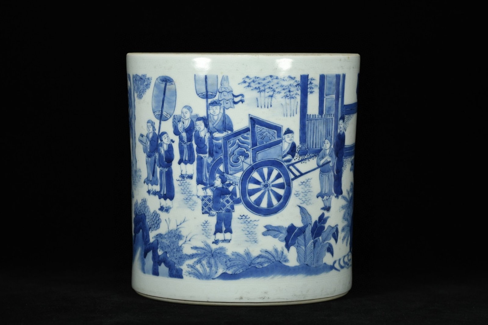 An Exquisite Blue and White Character and Story Pattern Brush Pot: An Exquisite Blue and White Character and Story Pattern Brush Pot,Ming Dynasty,China,Size:8.3inx7.9in 青花人物故事纹笔筒,中国明&