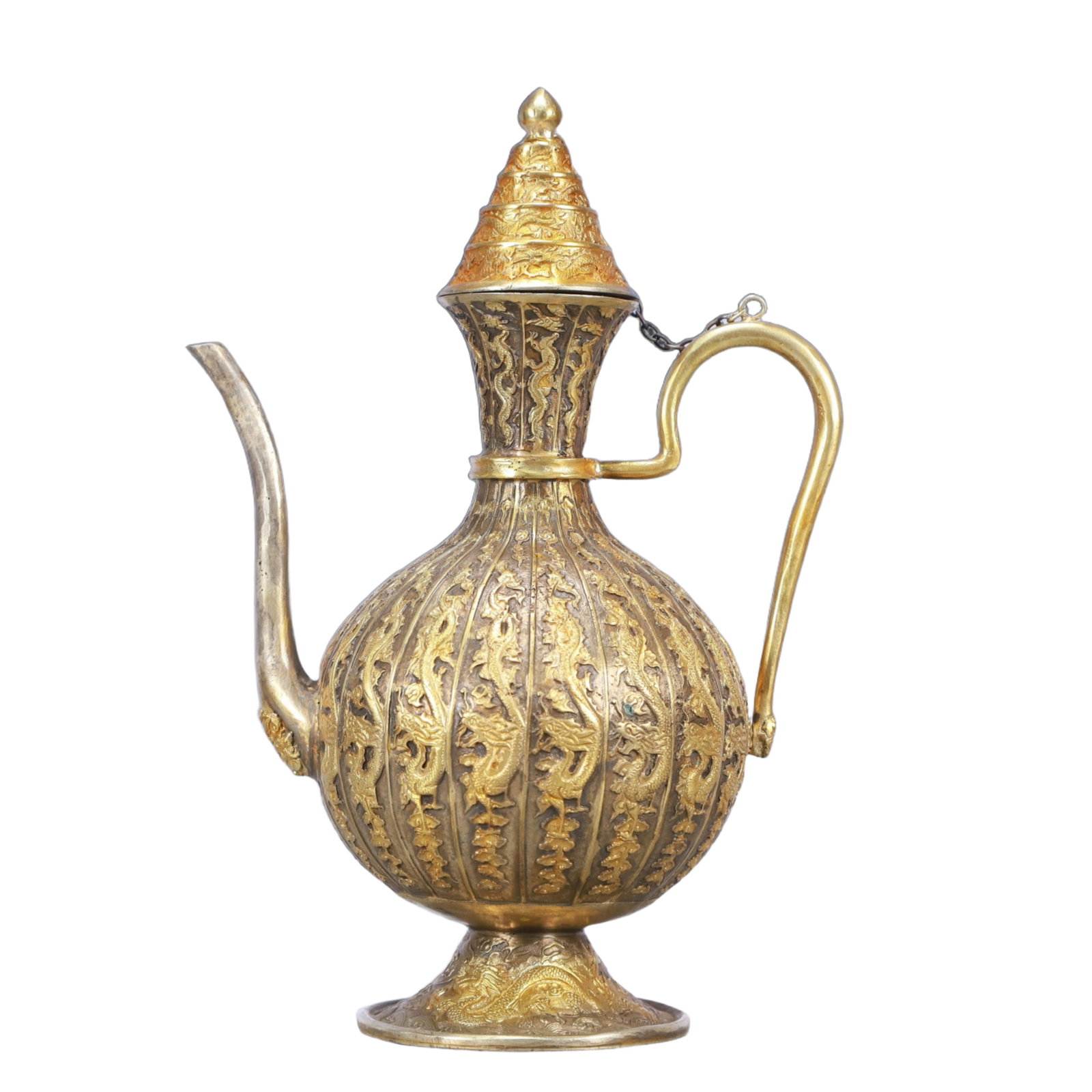 A Rare Gilt Silver Dragon Pattern Ewer - 5
