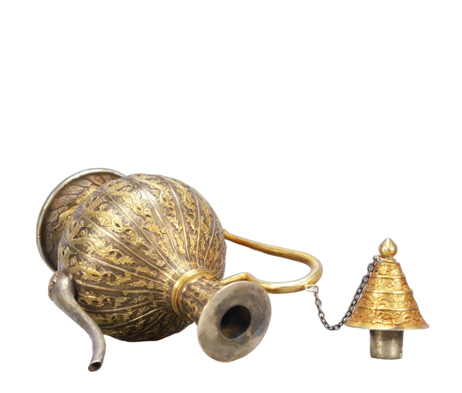 A Rare Gilt Silver Dragon Pattern Ewer - 8