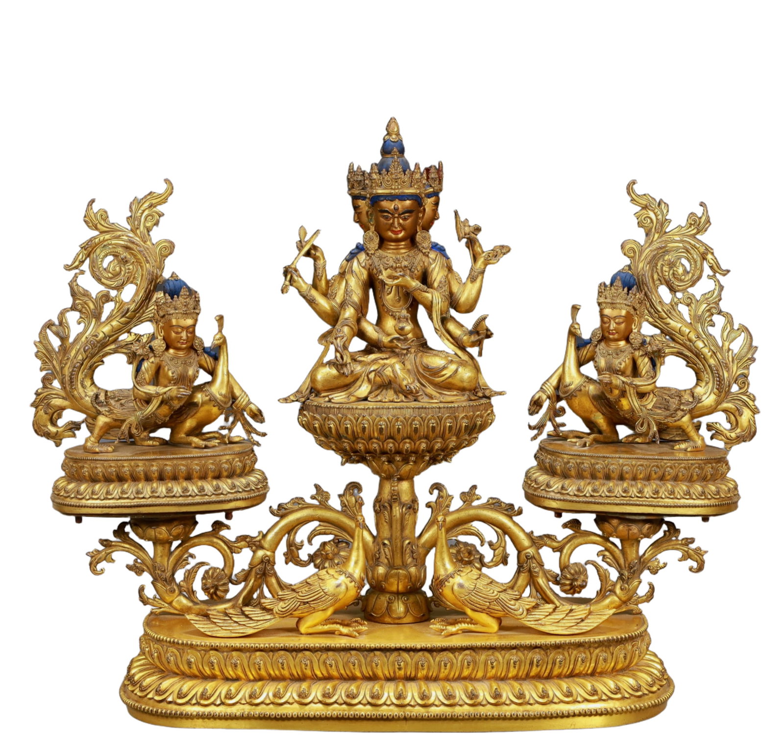 A Set of Solemn Gilt Bronze Statue of Bodhisattva: A Set of Solemn Gilt Bronze Statue of Bodhisattva,Ming Dynasty, China,Size:26.8inx11.4inx24.4in,Weight:38900g