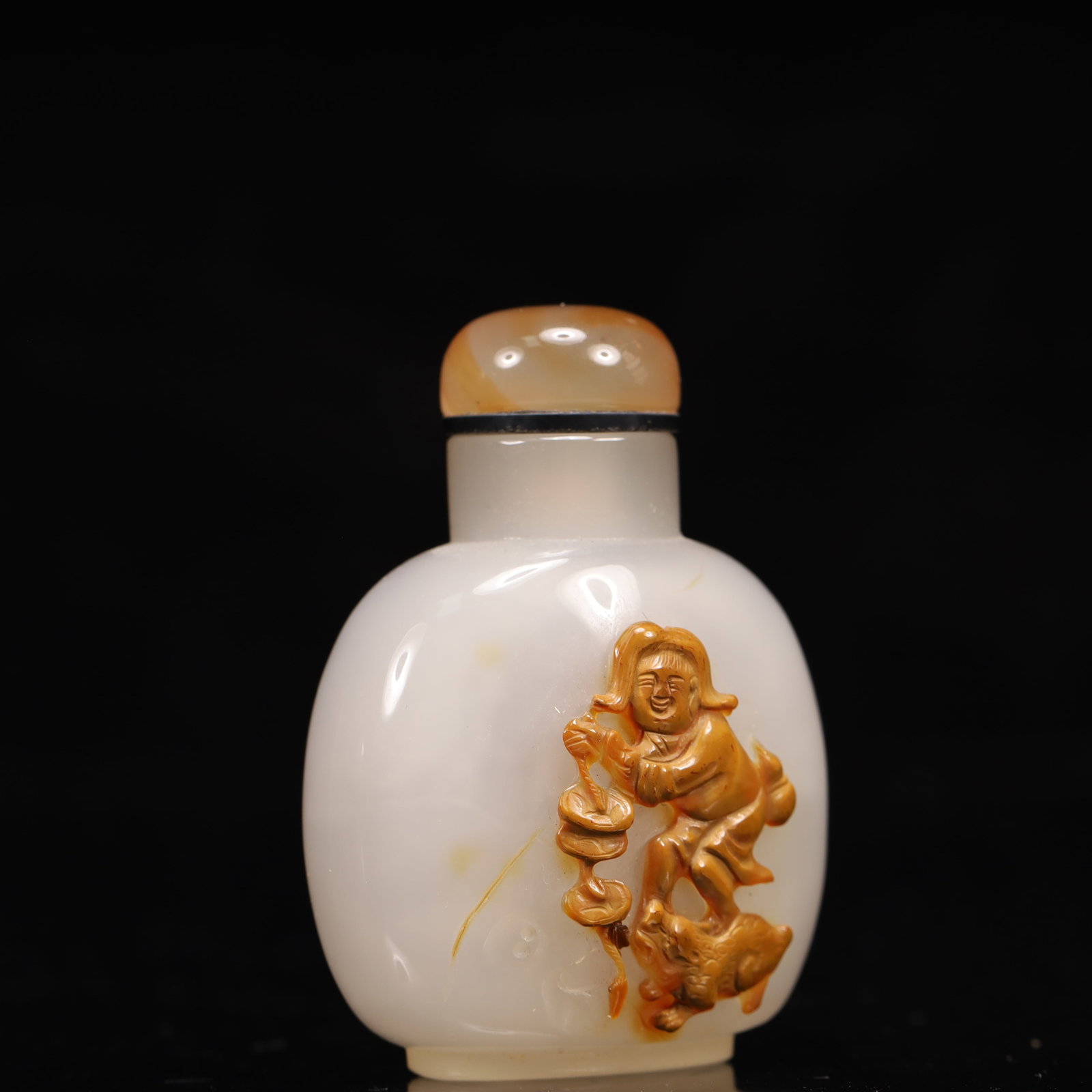 An Exquisite Agate Figure and Golden Toad Pattern Snuff Bottle - 3