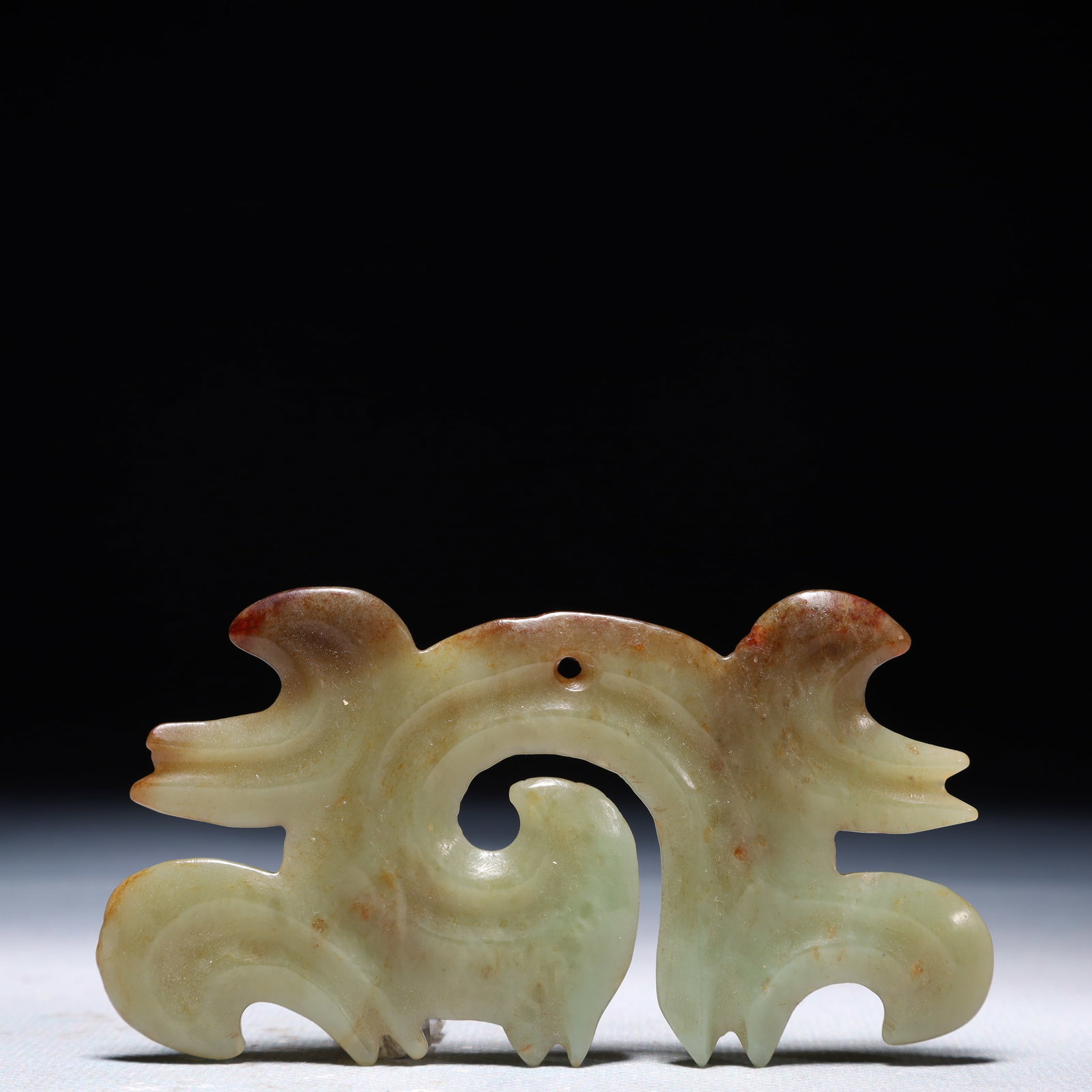 An Archaic Hongshan Culture Greenish Jade Pendant: An Archaic Hongshan Culture Greenish Jade Pendant,Ancient Time,China,Size:3.7inx2in,Weight:39.3g 红山文化青白玉挂件,中国新௾