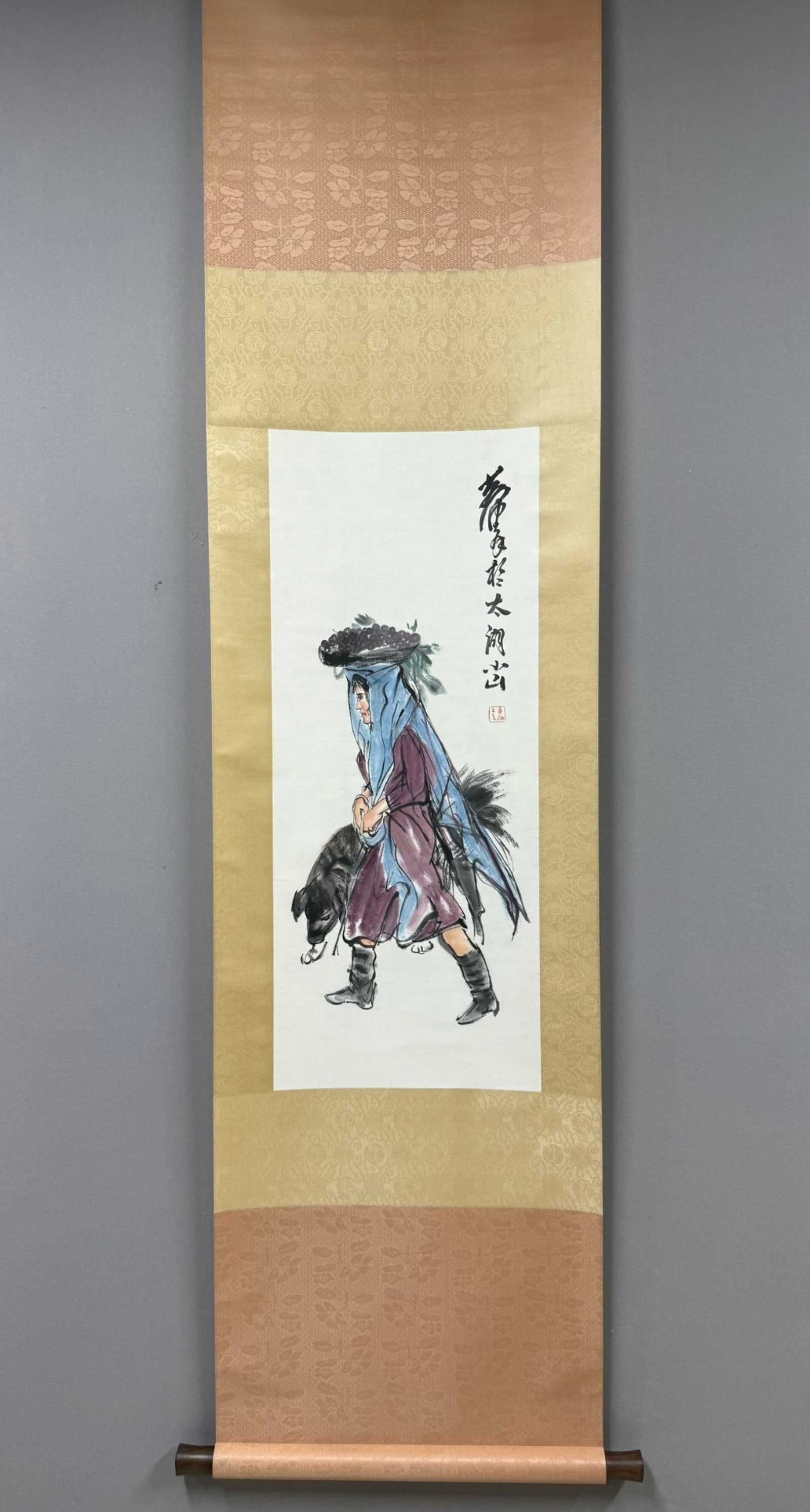 A Chinese Vertical Scroll Ink Painting of Figure on Paper,Huang Zhou (1 of 7)
