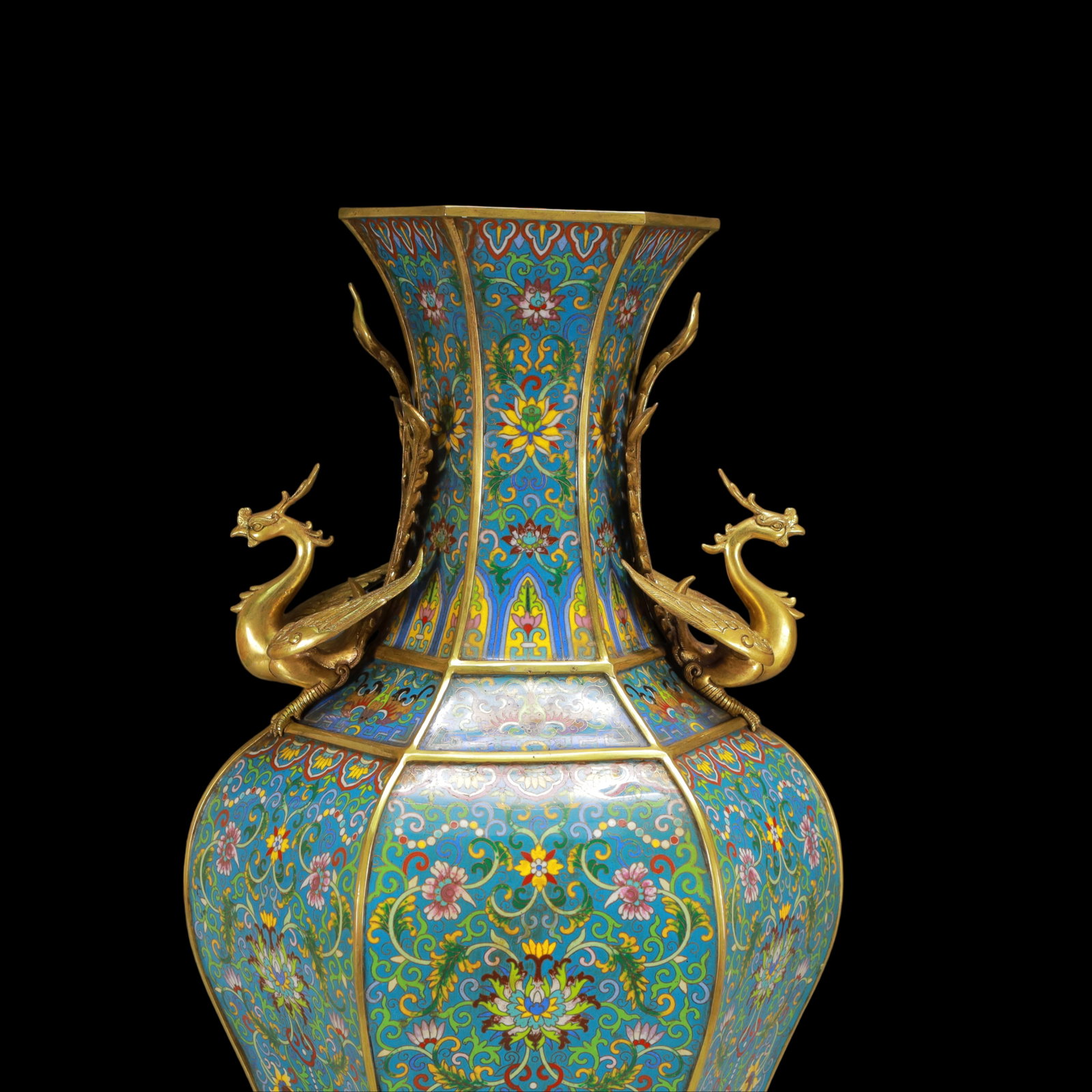 A Huge Cloisonne Lotus Pattern Phoenix-Ears Vase - 2