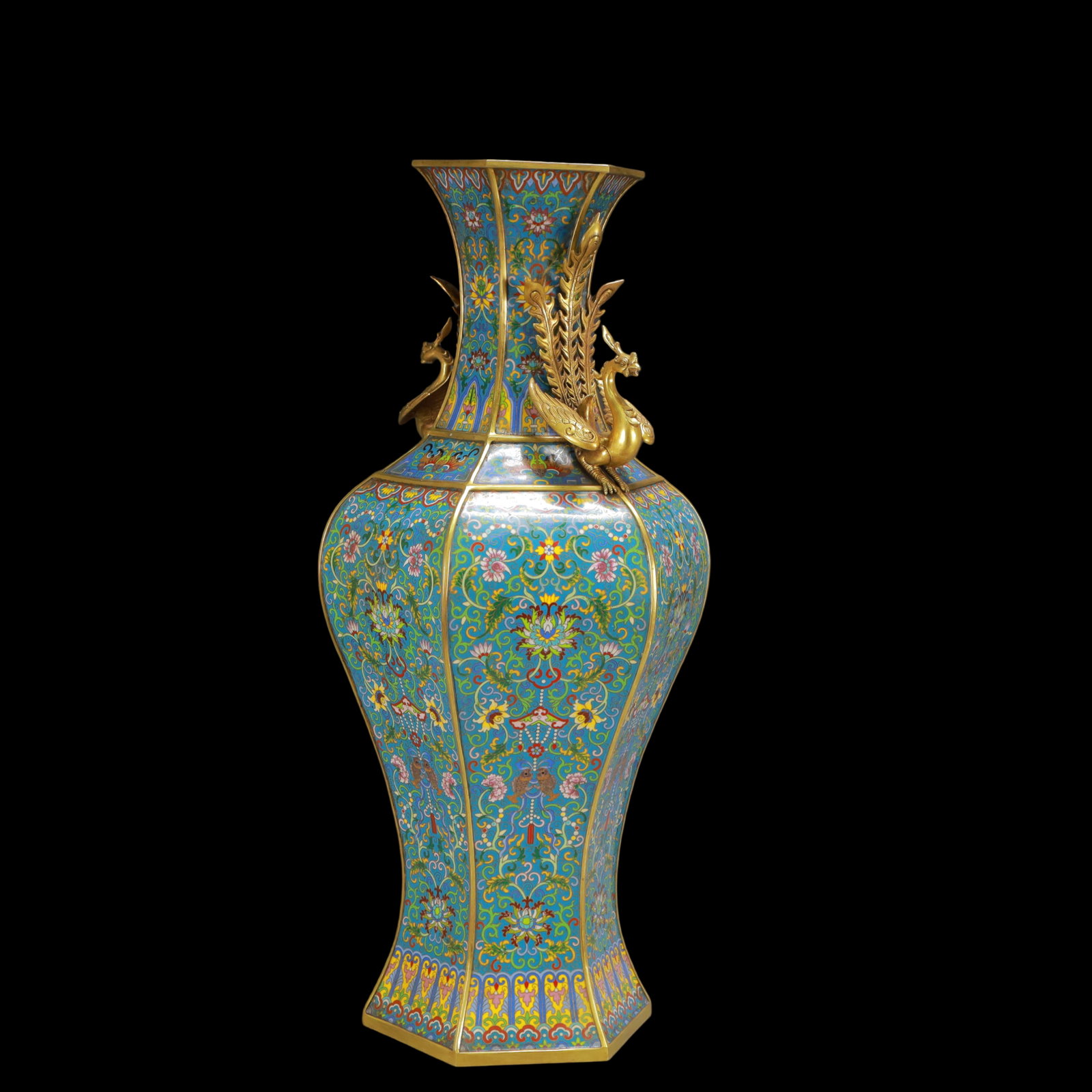 A Huge Cloisonne Lotus Pattern Phoenix-Ears Vase - 4