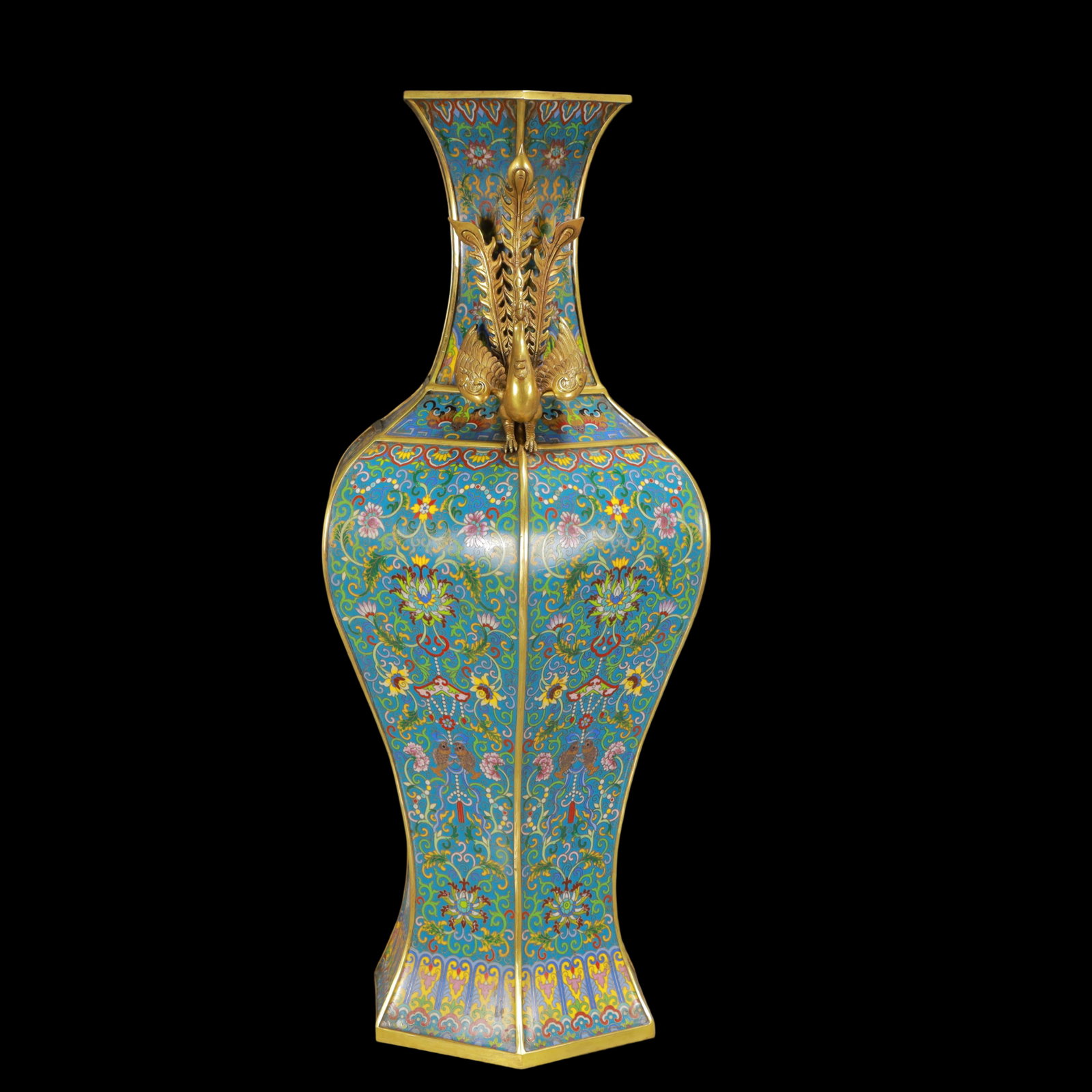 A Huge Cloisonne Lotus Pattern Phoenix-Ears Vase - 5