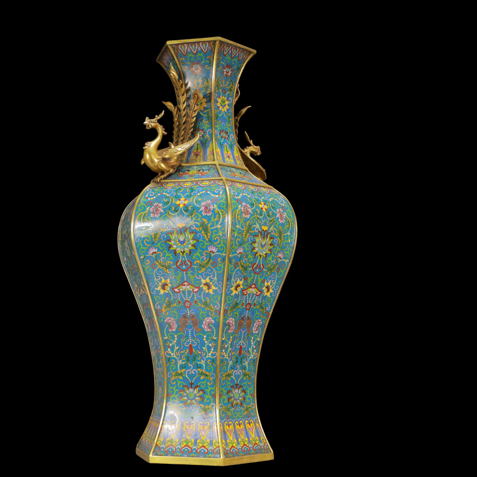 A Huge Cloisonne Lotus Pattern Phoenix-Ears Vase - 6