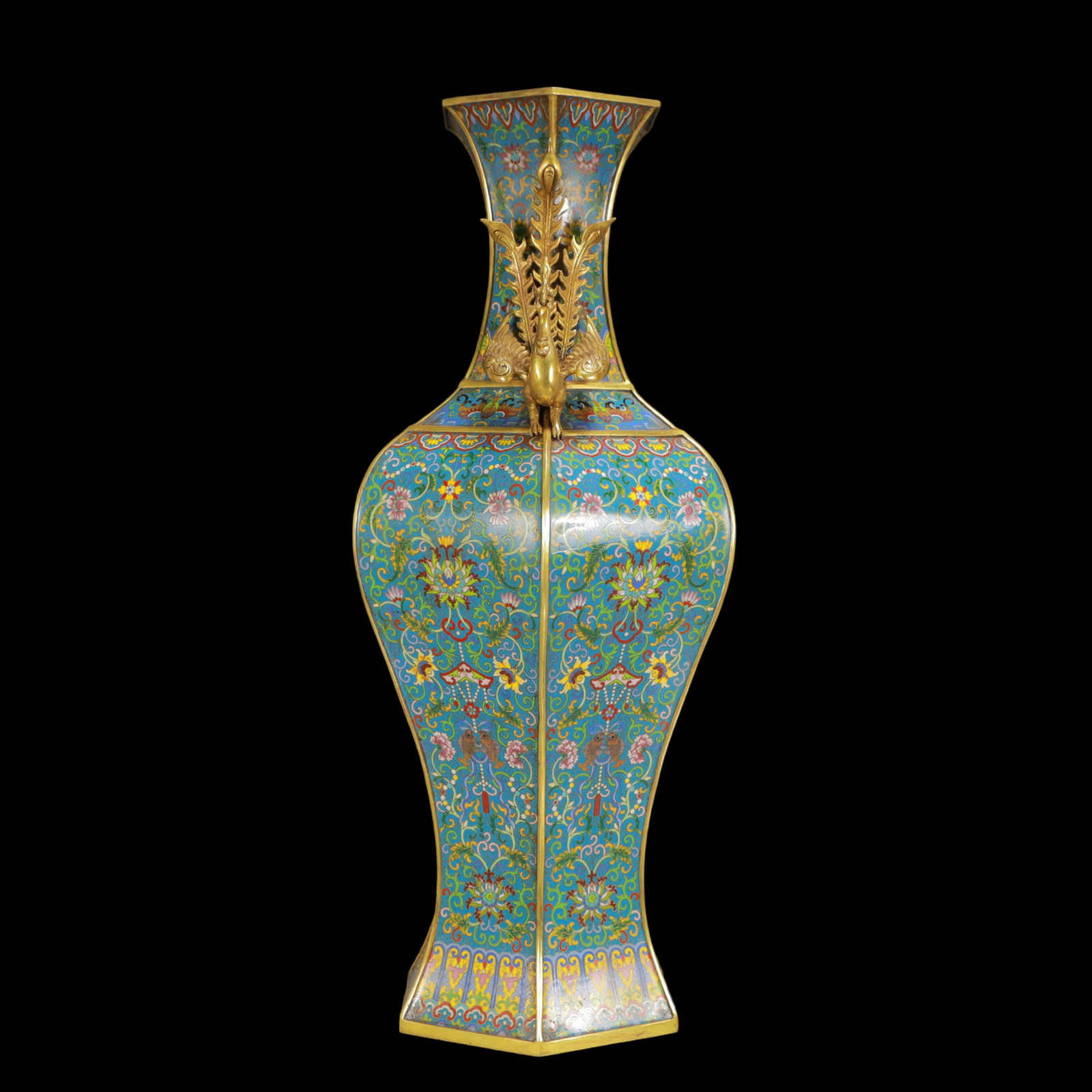 A Huge Cloisonne Lotus Pattern Phoenix-Ears Vase - 8
