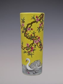 An Exquisite Enamel Flower and Bird Pattern with poem Incense Tube