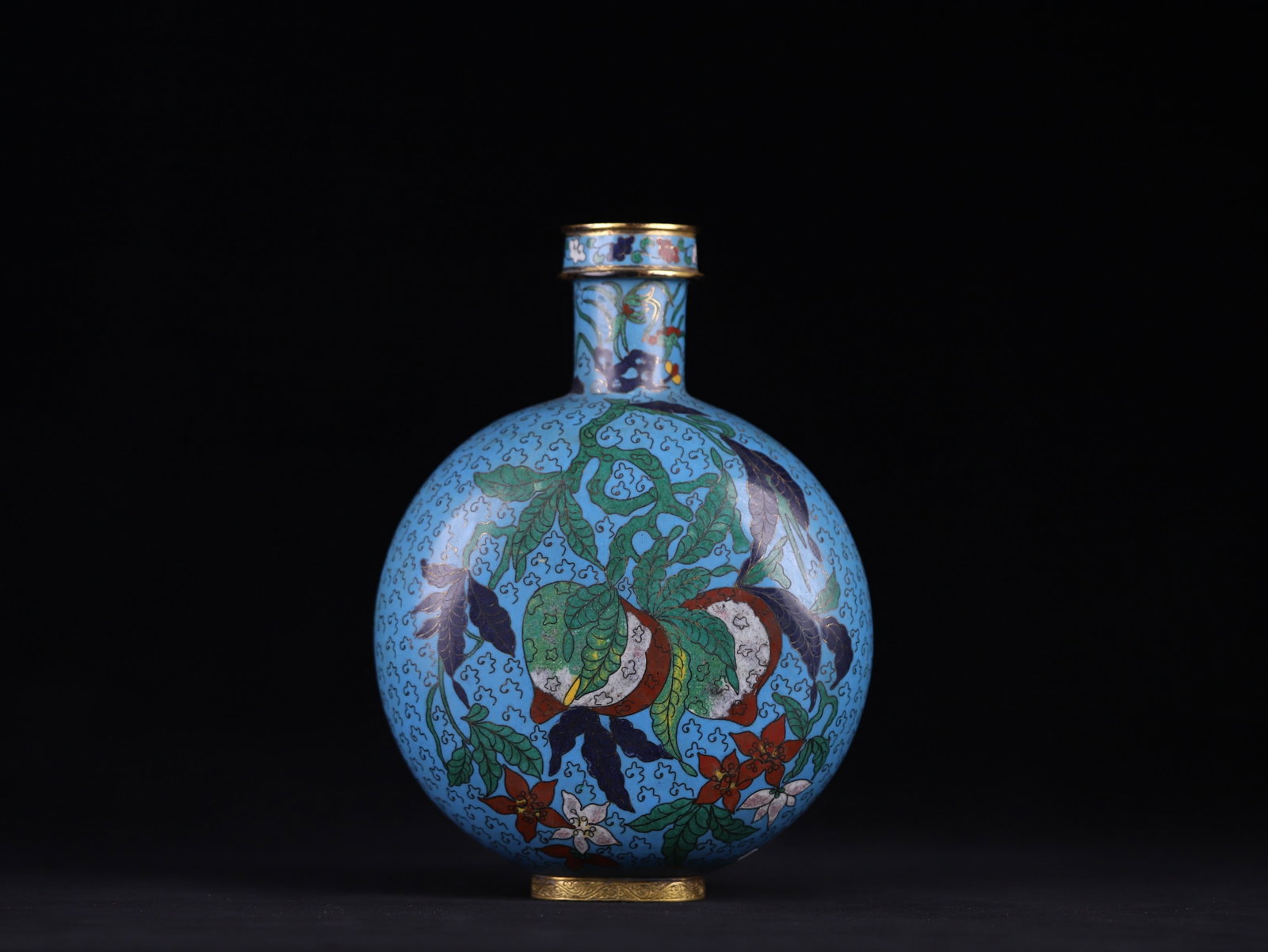 An Exquisite Cloisonne Flower and Fruit Pattern Vase: An Exquisite Cloisonne Flower and Fruit Pattern Vase Ming Dynasty, China Jingtai Four-character Mark Size:10.4inx7.5inx3.7in