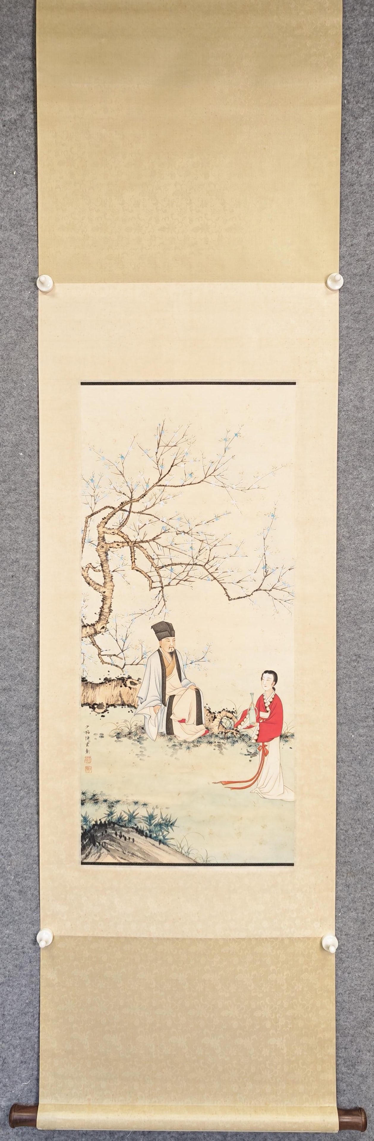 A Chinese Vertical Scroll Ink Painting of Figure on Paper: A Chinese Vertical Scroll Ink Painting of Figure on Paper Chen shaomei Without frame Size:15.4inx31.5in陈少梅人物图 纸本立轴Without frame