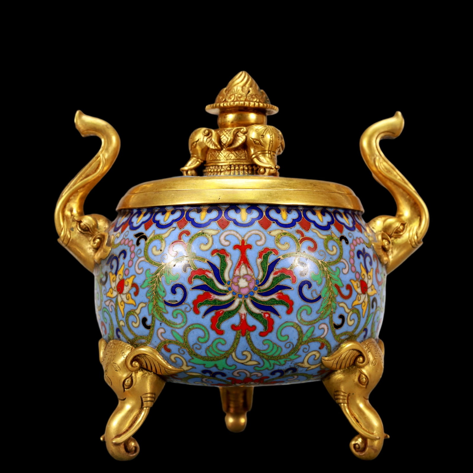 A Exquisite Cloisonne Gilt Bronze Lotus Pattern Double-Ears Tripod Censer (1 of 10)
