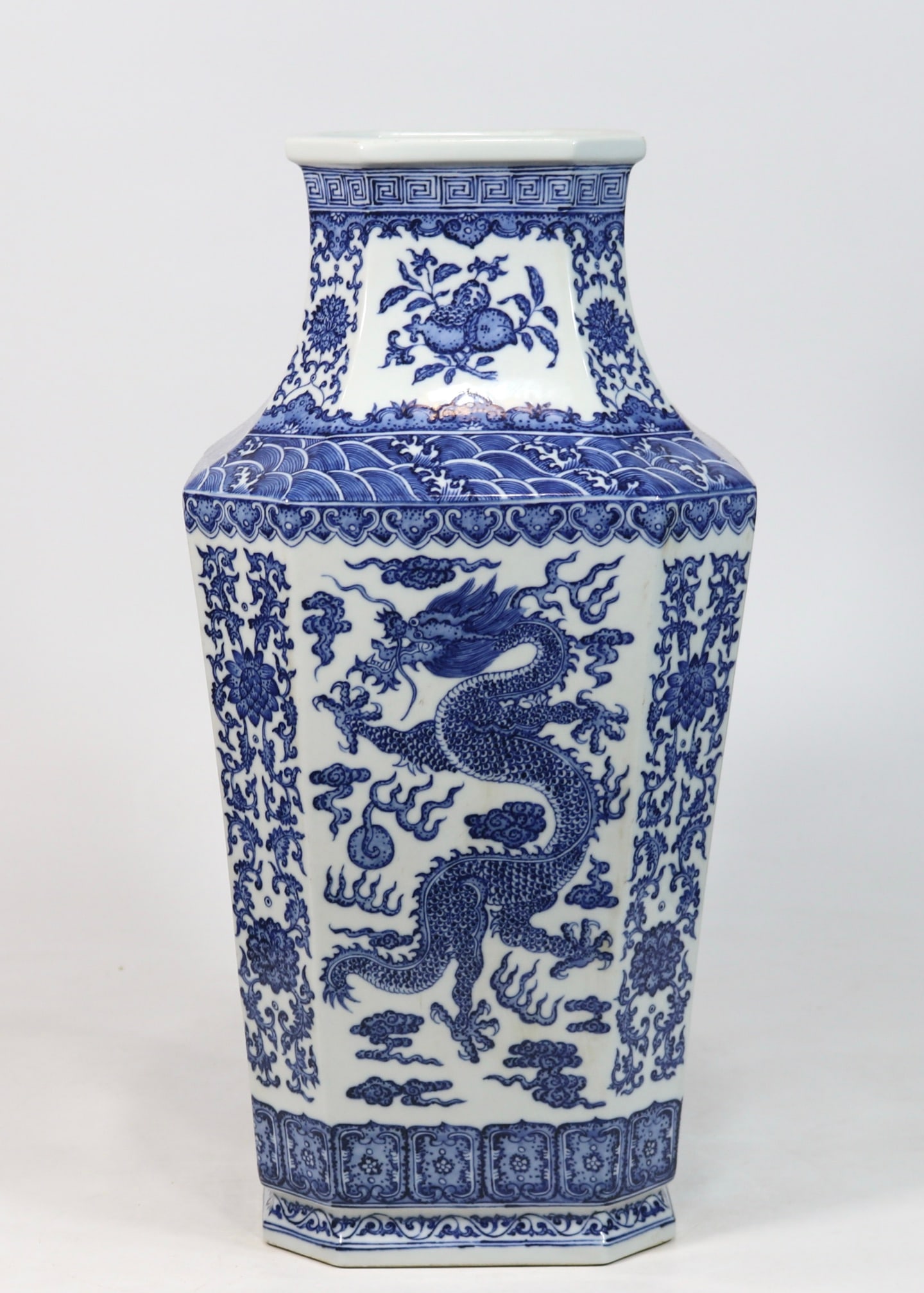 An Exquisite Blue and White Dragon and Phoenix Pattern Lotus Pattern Vase: An Exquisite Blue and White Dragon and Phoenix Pattern Lotus Pattern Vase Qing Dynasty, China Qianlong Six-character Mark