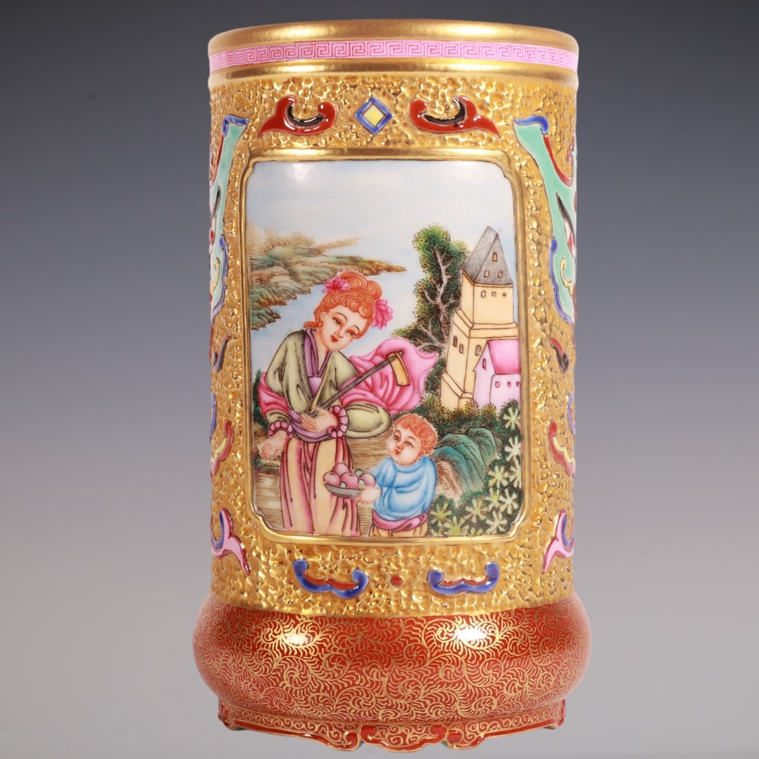 An Exquisite Enamel Character and Story Pattern Brush Pot (1 of 8)