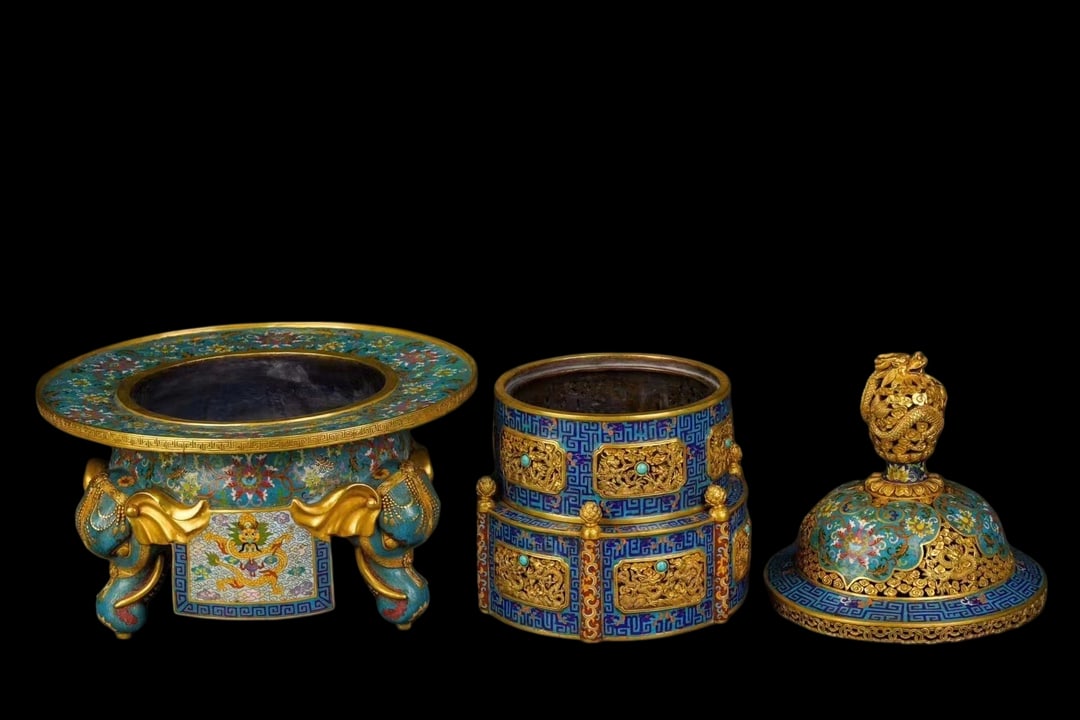 An Exquisite Cloisonne Lotus Pattern Dragon Pattern Seawater Pattern Censer - 2
