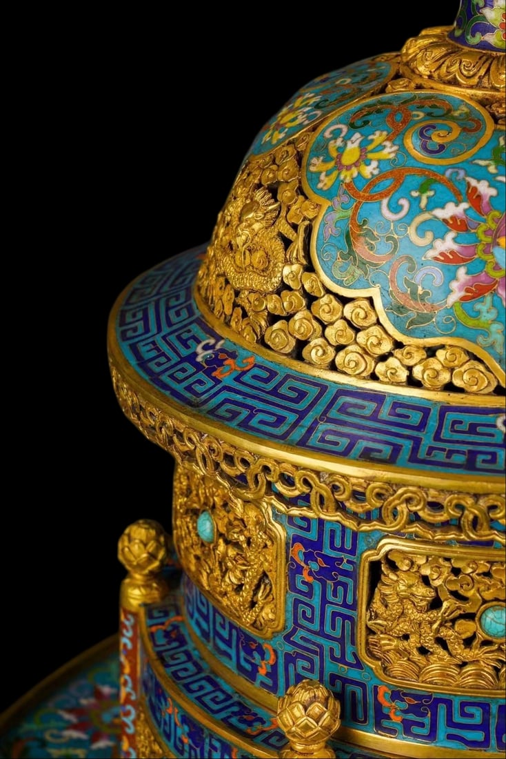 An Exquisite Cloisonne Lotus Pattern Dragon Pattern Seawater Pattern Censer - 4