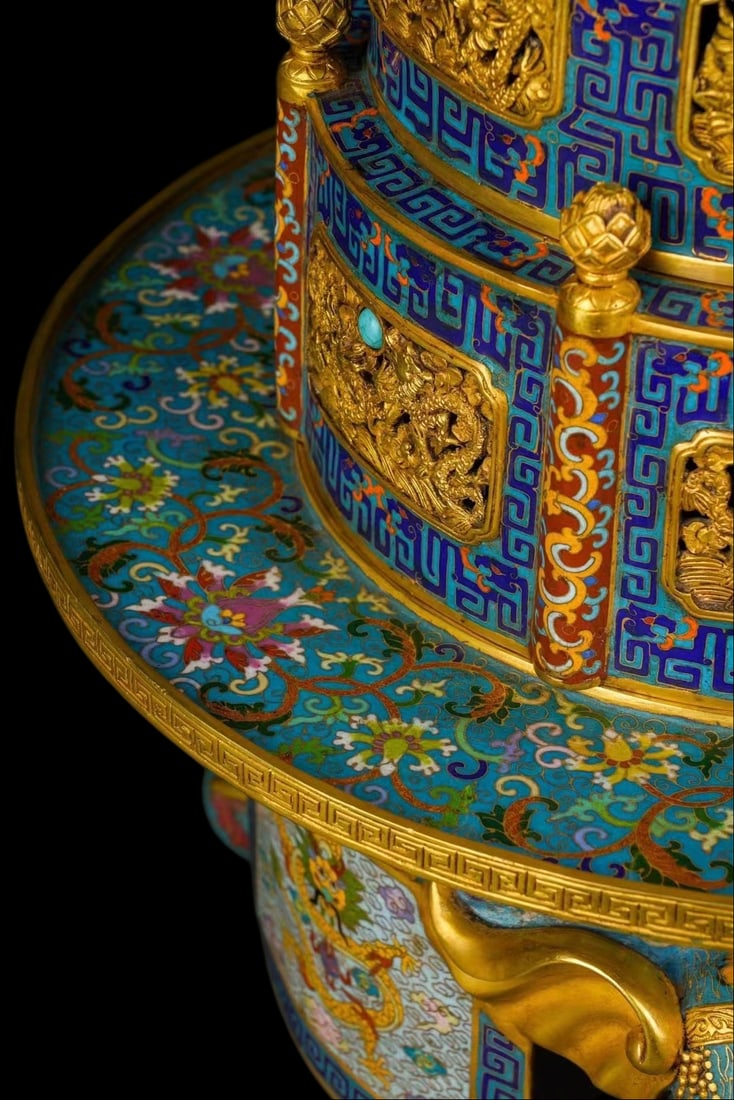 An Exquisite Cloisonne Lotus Pattern Dragon Pattern Seawater Pattern Censer - 7