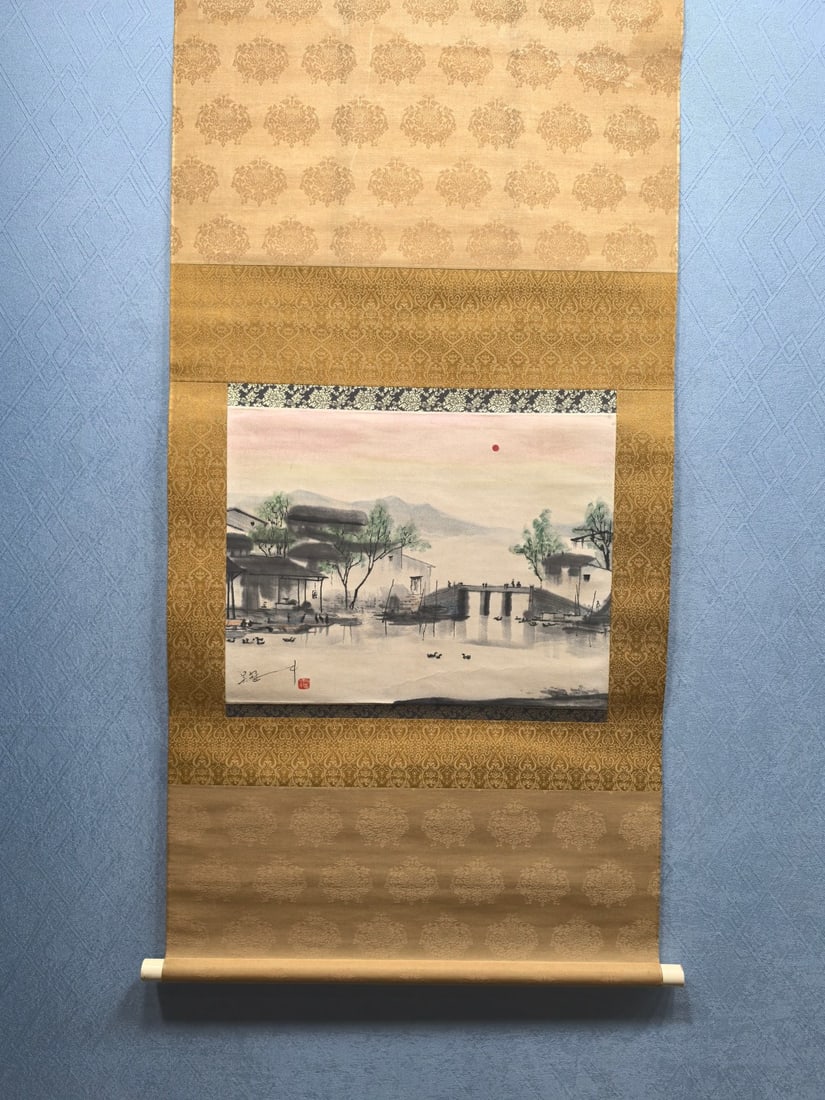 A Chinese Vertical Scroll Ink Painting of Landscape on Paper: A Chinese Vertical Scroll Ink Painting of Landscape on Paper Wu guanzhong Size:19.7inx15.3in吴冠中山水 纸本立轴Size:50.1cmx38.8cm