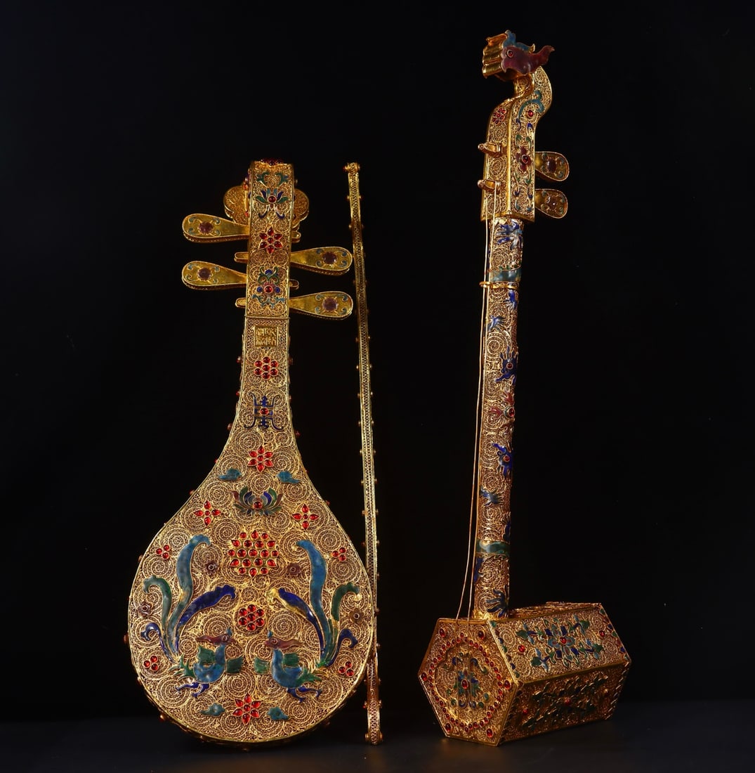 A Set of Fine Gilt Bronze Inlaid Gems Dragon Pattern Musical instrument - 4