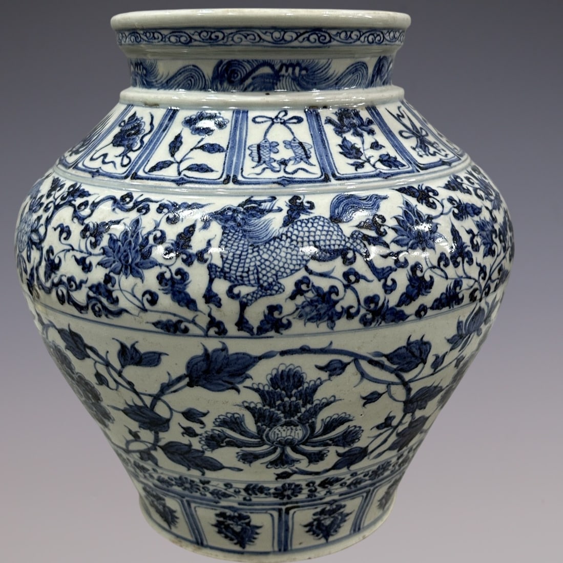 An Exquisite Blue and White Lotus Pattern Kylin Pattern Jar (1 of 9)