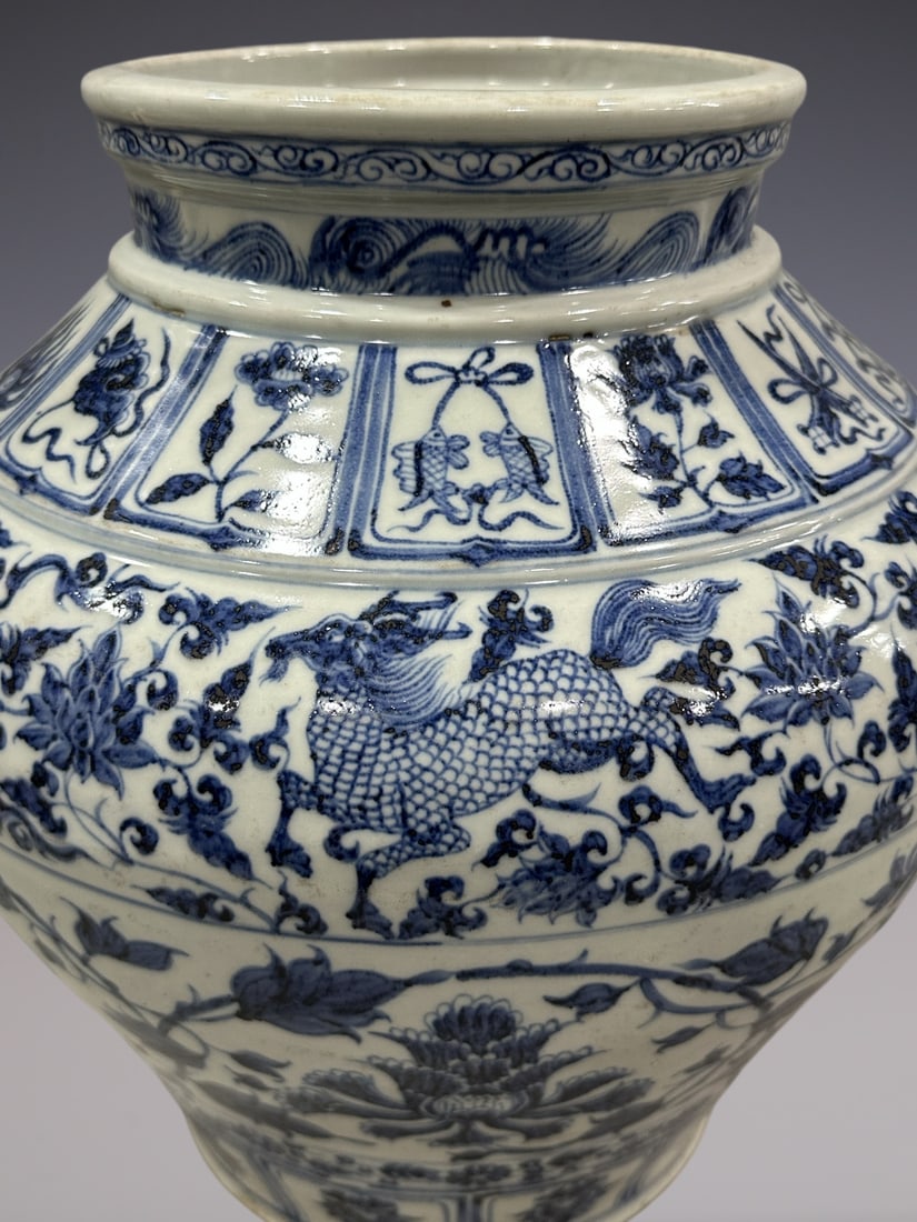 An Exquisite Blue and White Lotus Pattern Kylin Pattern Jar - 2