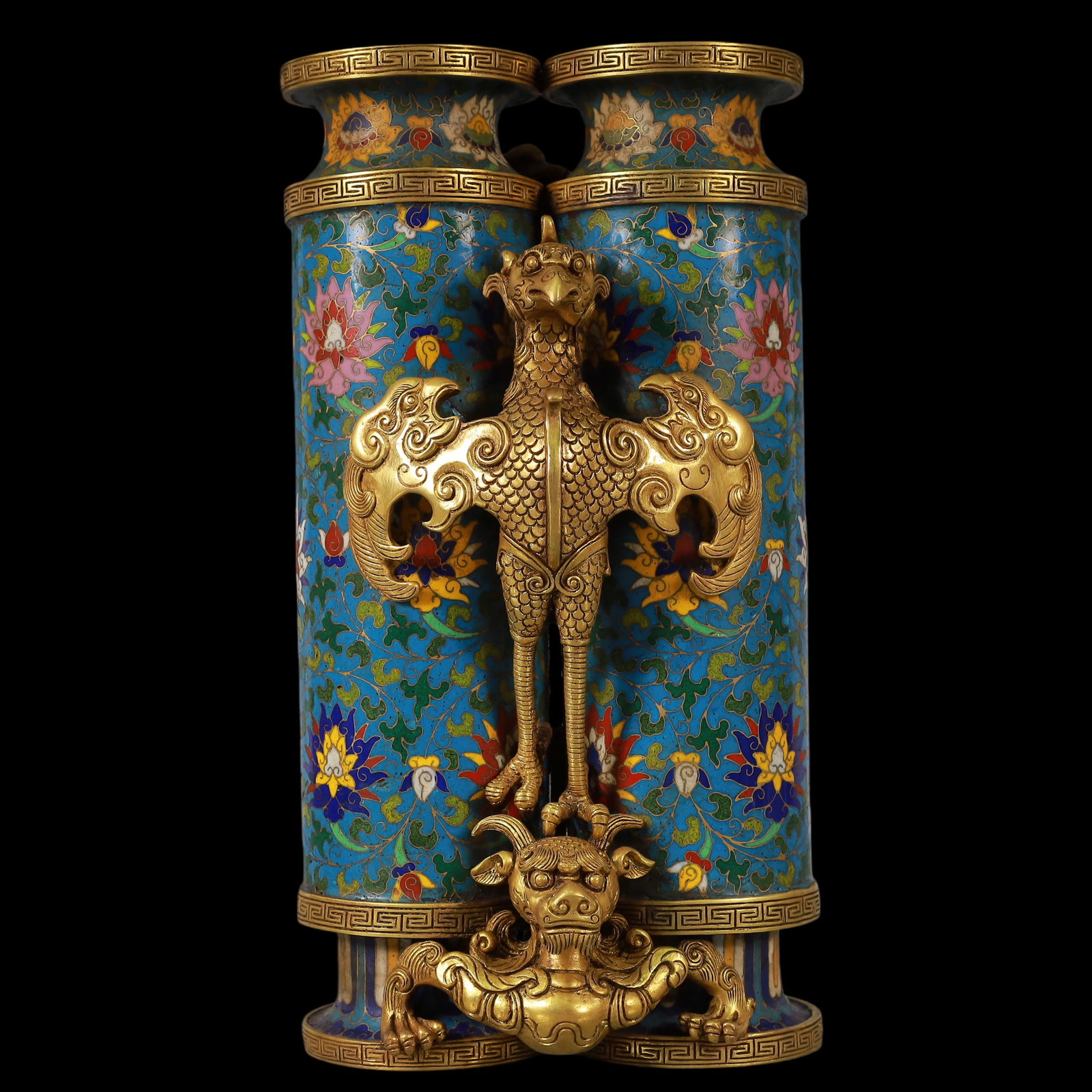 An Exquisite Cloisonne Gilt Bronze Lotus Pattern Dragon and Phoenix Pattern Vase (1 of 14)