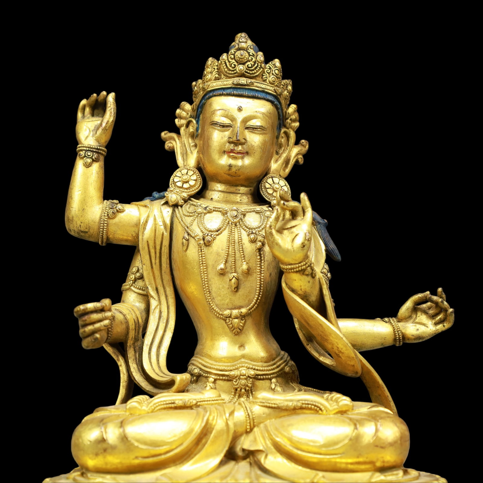 A Exquisite Gilt Bronze Statue of Manjusri - 2
