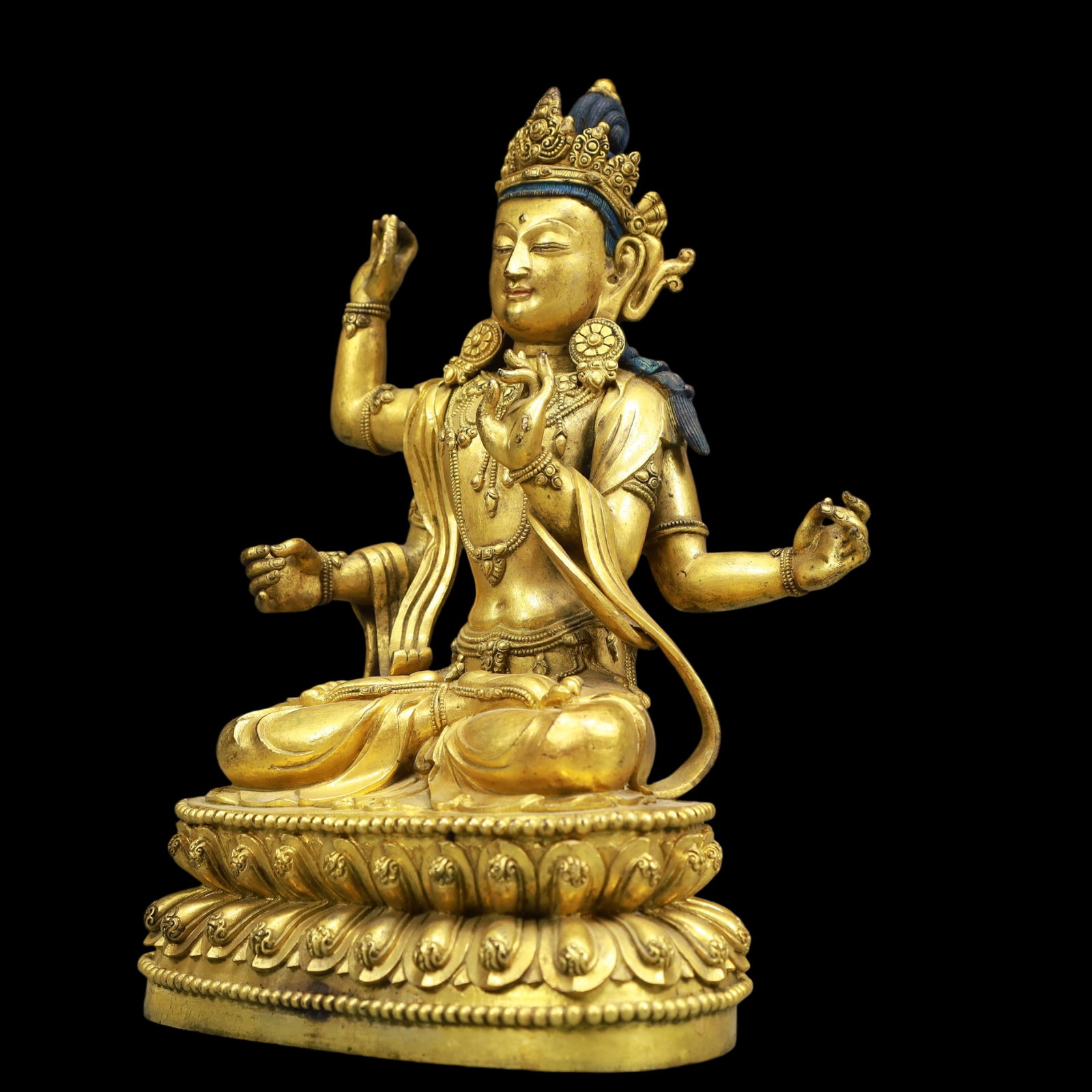 A Exquisite Gilt Bronze Statue of Manjusri - 5