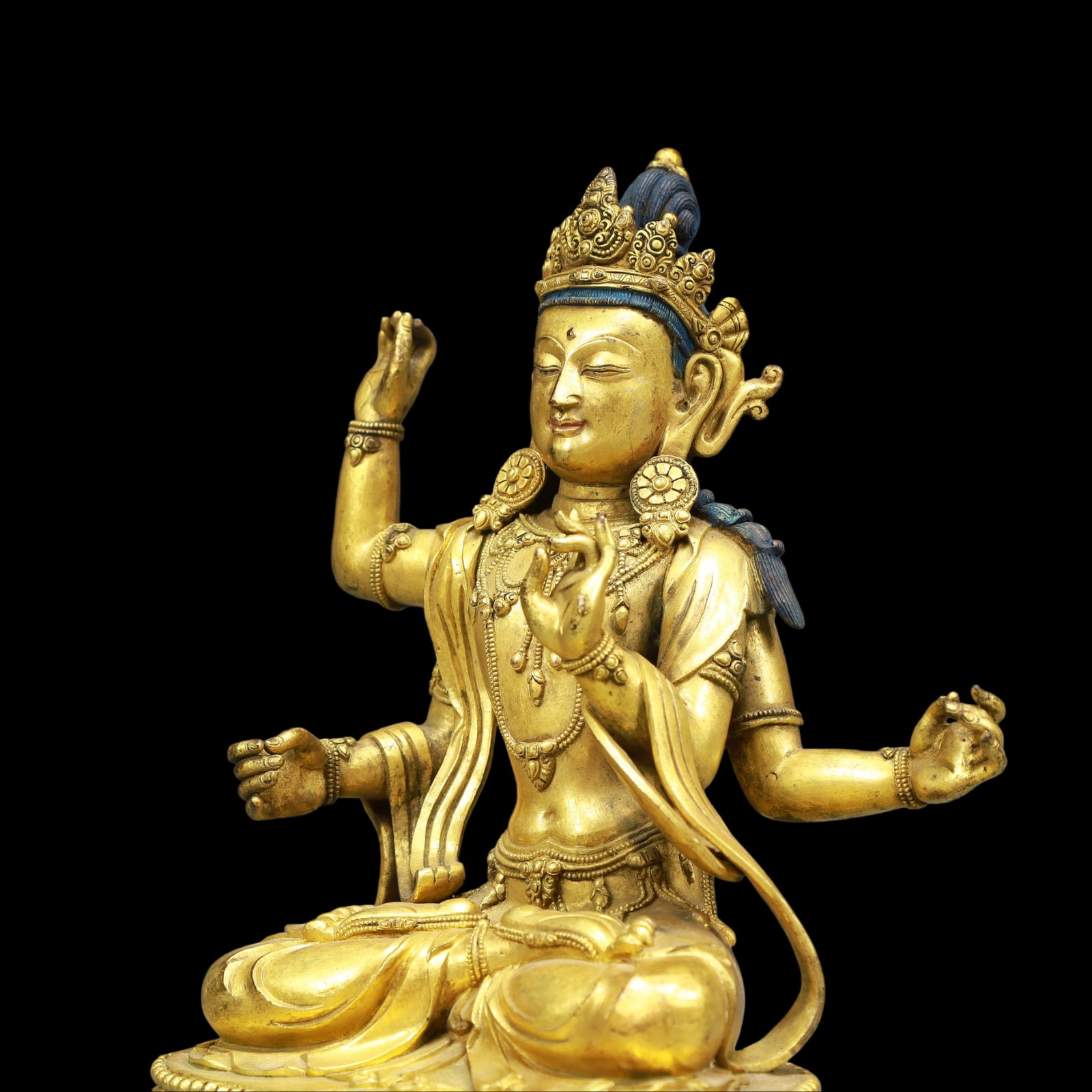A Exquisite Gilt Bronze Statue of Manjusri - 6