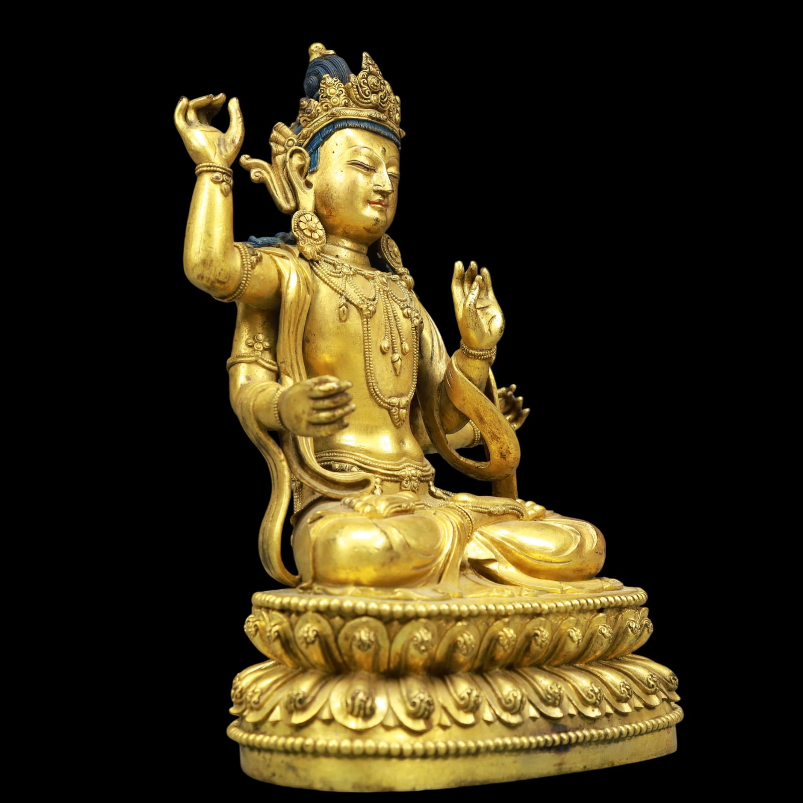 A Exquisite Gilt Bronze Statue of Manjusri - 7