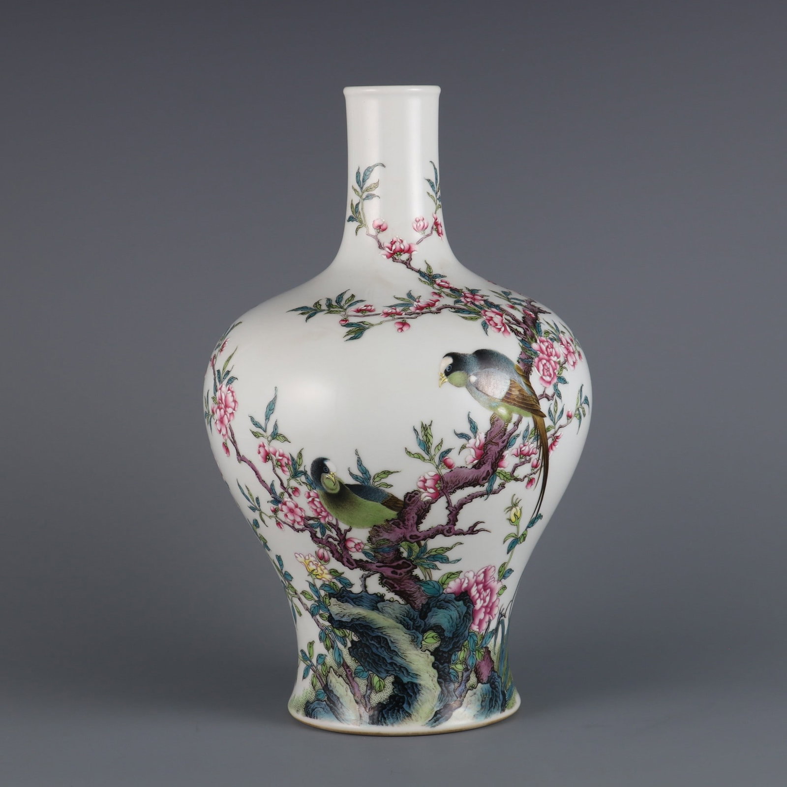 An Exquisite Famille-Rose Flower and Bird Pattern with poem Vase: An Exquisite Famille-Rose Flower and Bird Pattern with poem Vase Qing Dynasty, China Yongzheng Six-character Mark Size:11.3in粉彩花鸟纹甘露瓶 中&#