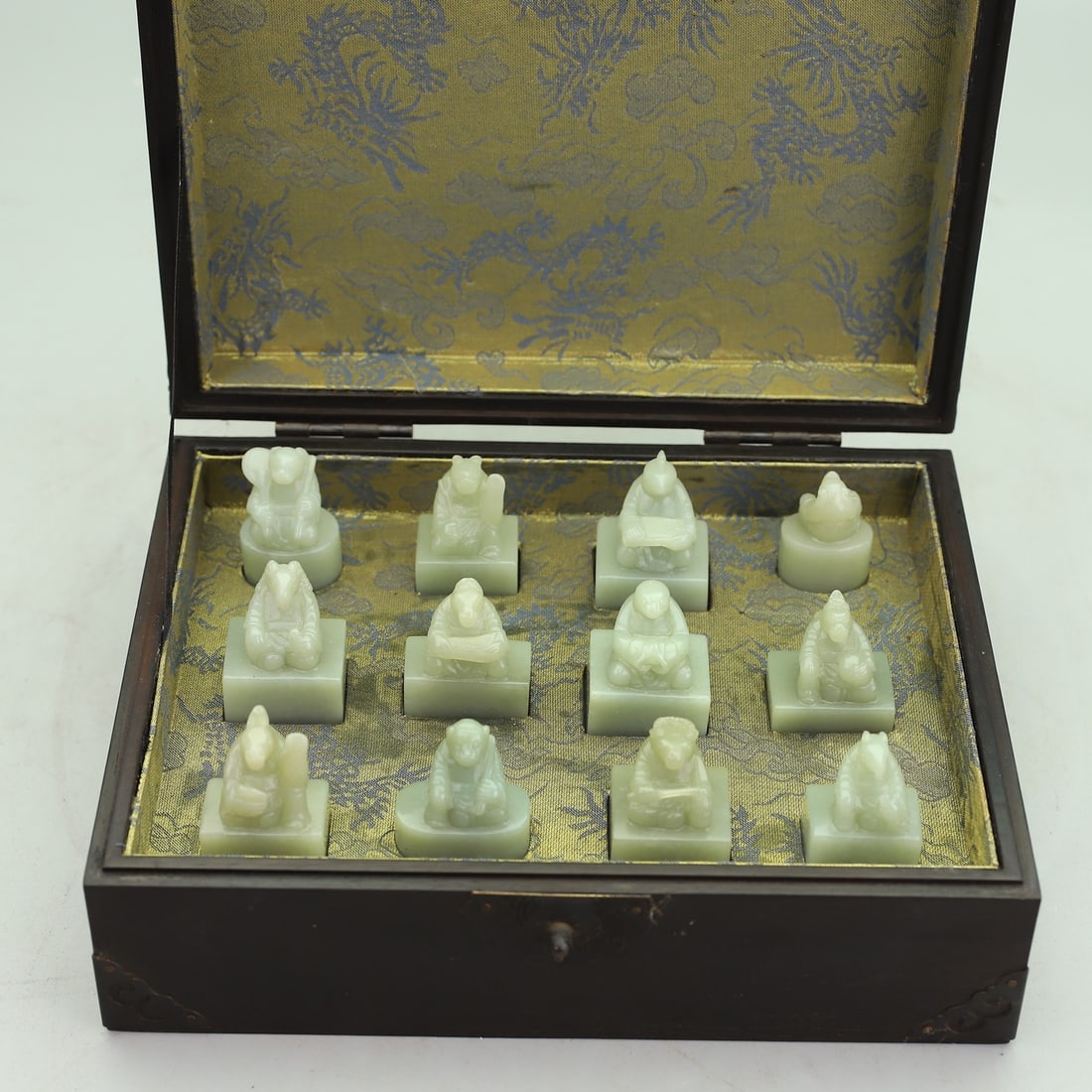 A Set of Fine White Jade The twelve Chinese zodiac signs Seal: A Set of Fine White Jade The twelve Chinese zodiac signs Seal Qing Dynasty, China Size:9.8inx19??x9.7?? Weight:1237g Size:1.2inx0.8inx4.7?? Weight:55g Size:1.3inx1.2inx4?? Weight:68g