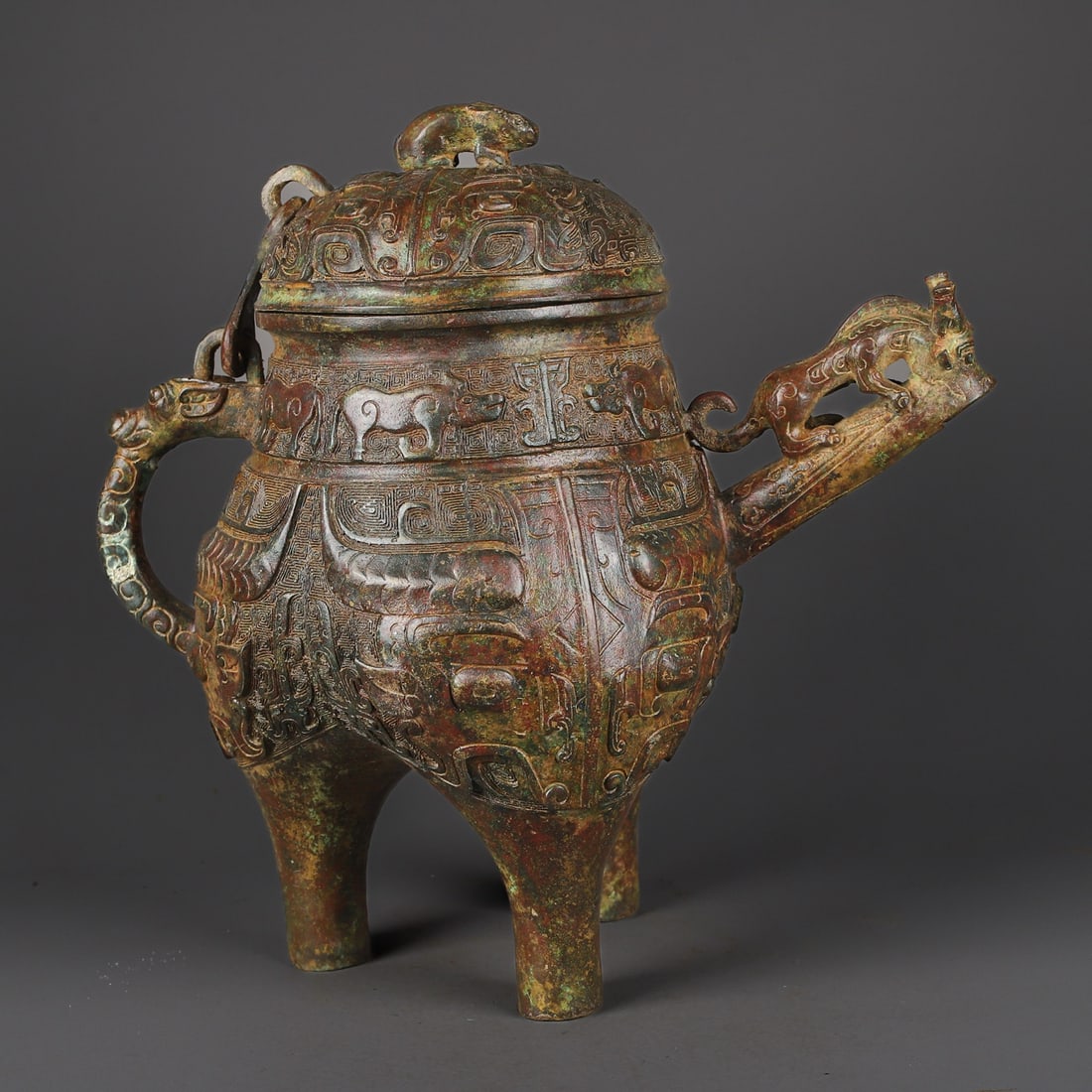 An Exquisite Bronze Beast-Face Pattern Ewer - 5