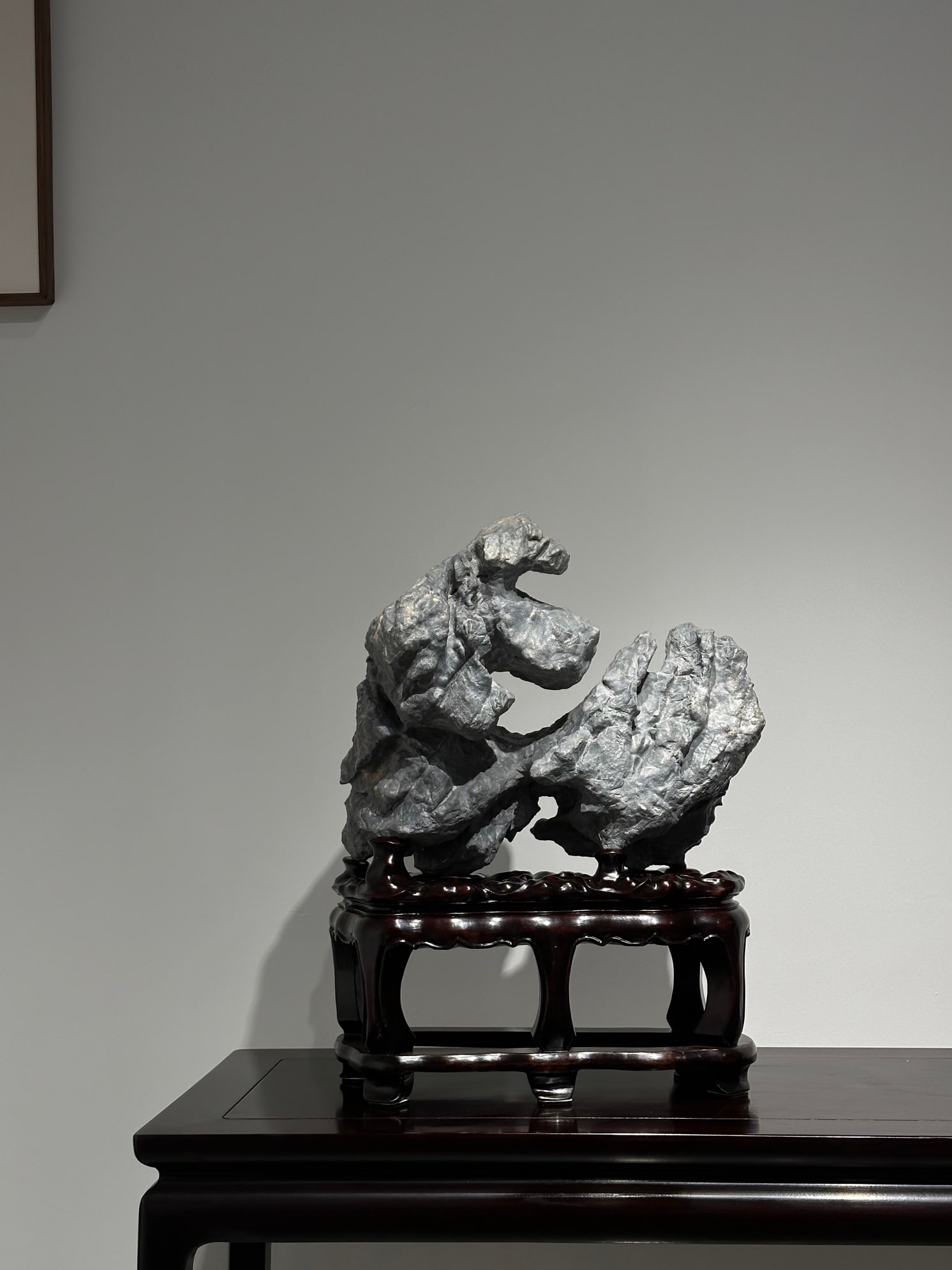 An Exquisite Lingbi Stone Ornament: An Exquisite Lingbi Stone Ornament Qing Dynasty, China Size:21.3inx16.5inx8.7in灵璧石摆件 中国清代 Size:54cmx42cmx22cm