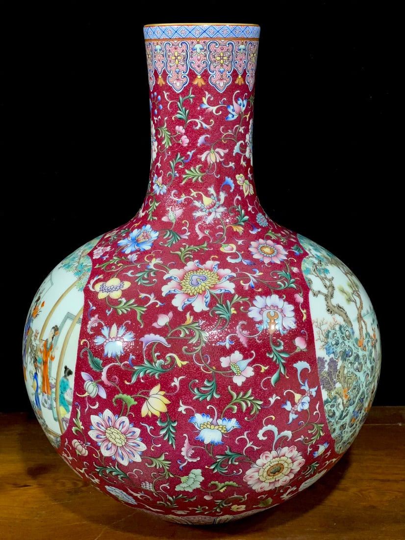 An Exquisite Ruby Red-Glazed Lotus Pattern Character and Story Pattern Vase - 2