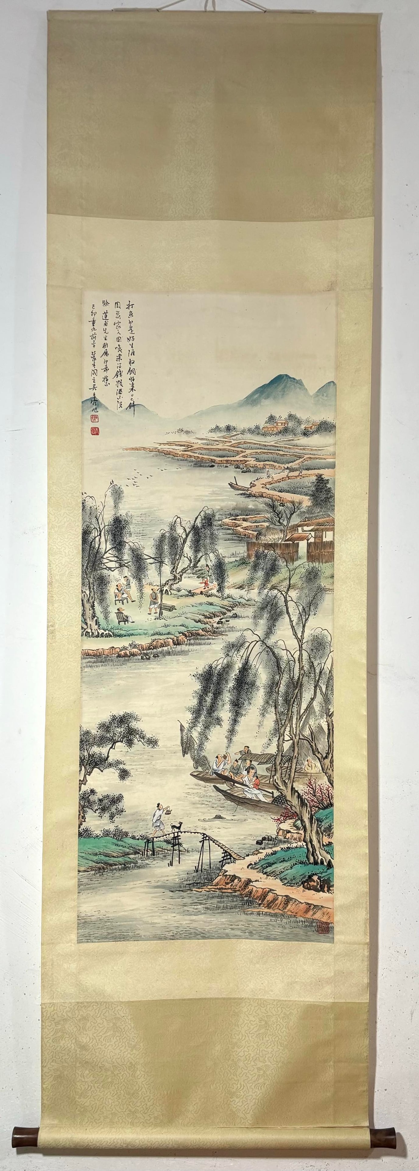 A Chinese Vertical Scroll Ink Painting of Landscape and Figure on Paper (1 of 9)