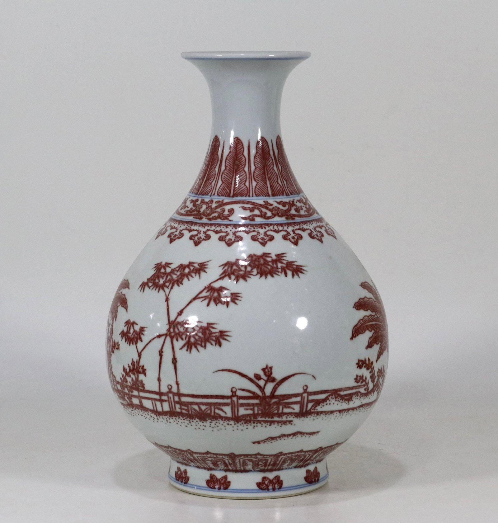 An Exquisite Underglaze-Red Banana Leaf Pattern Bamboo Pattern Vase - 2