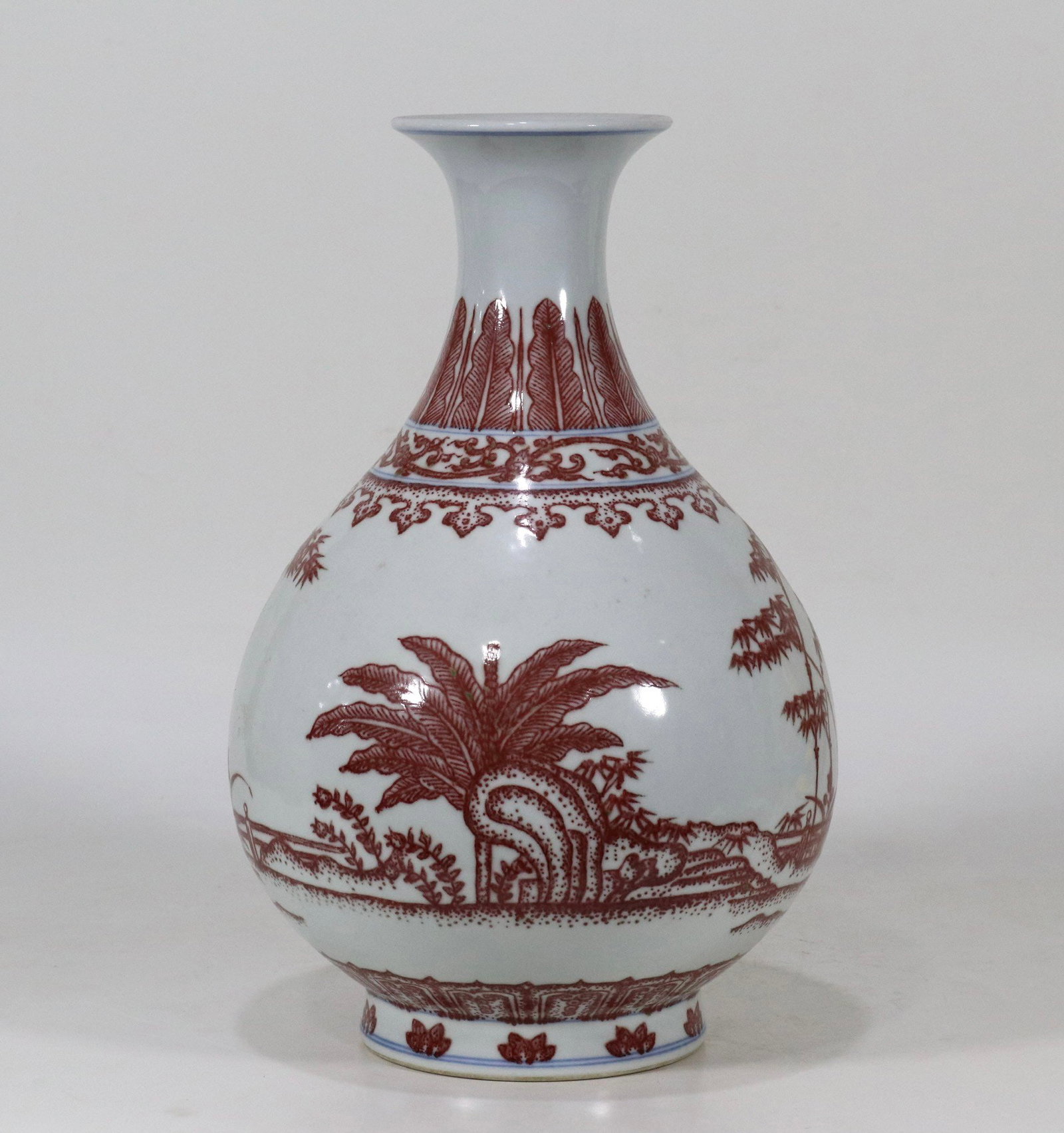 An Exquisite Underglaze-Red Banana Leaf Pattern Bamboo Pattern Vase - 3