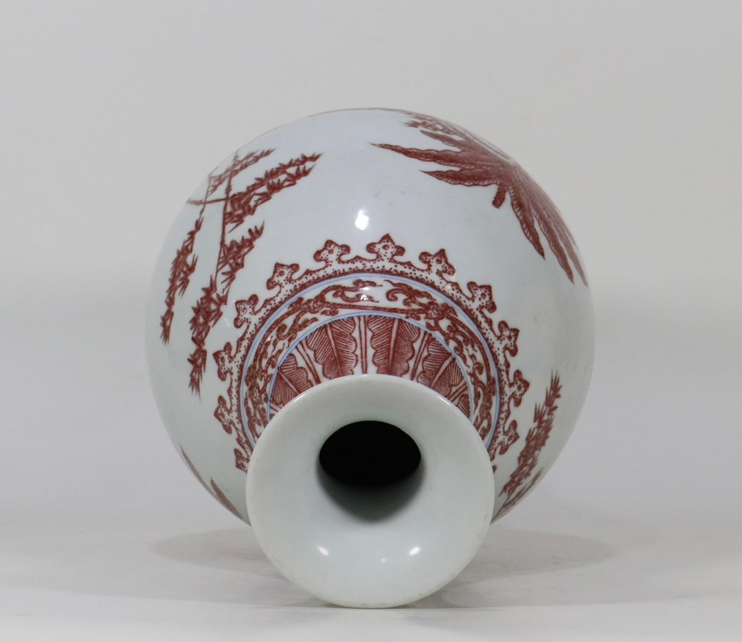 An Exquisite Underglaze-Red Banana Leaf Pattern Bamboo Pattern Vase - 5
